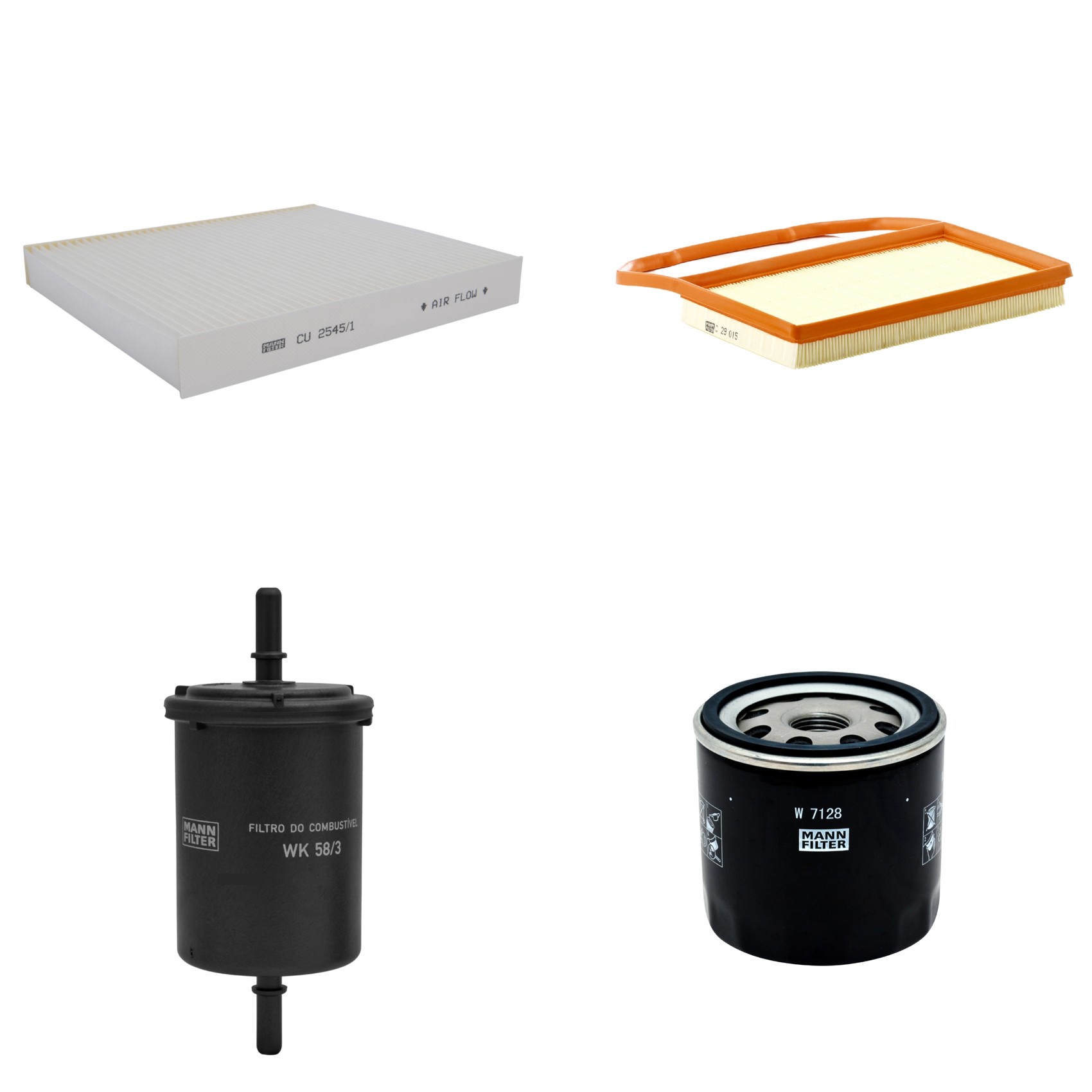 Kit Filtros de Ar Combustível Cabine Ar Condicionado Óleo - Mann-Filter - C29015 - CU2545/1 - W7128 - WK58/3