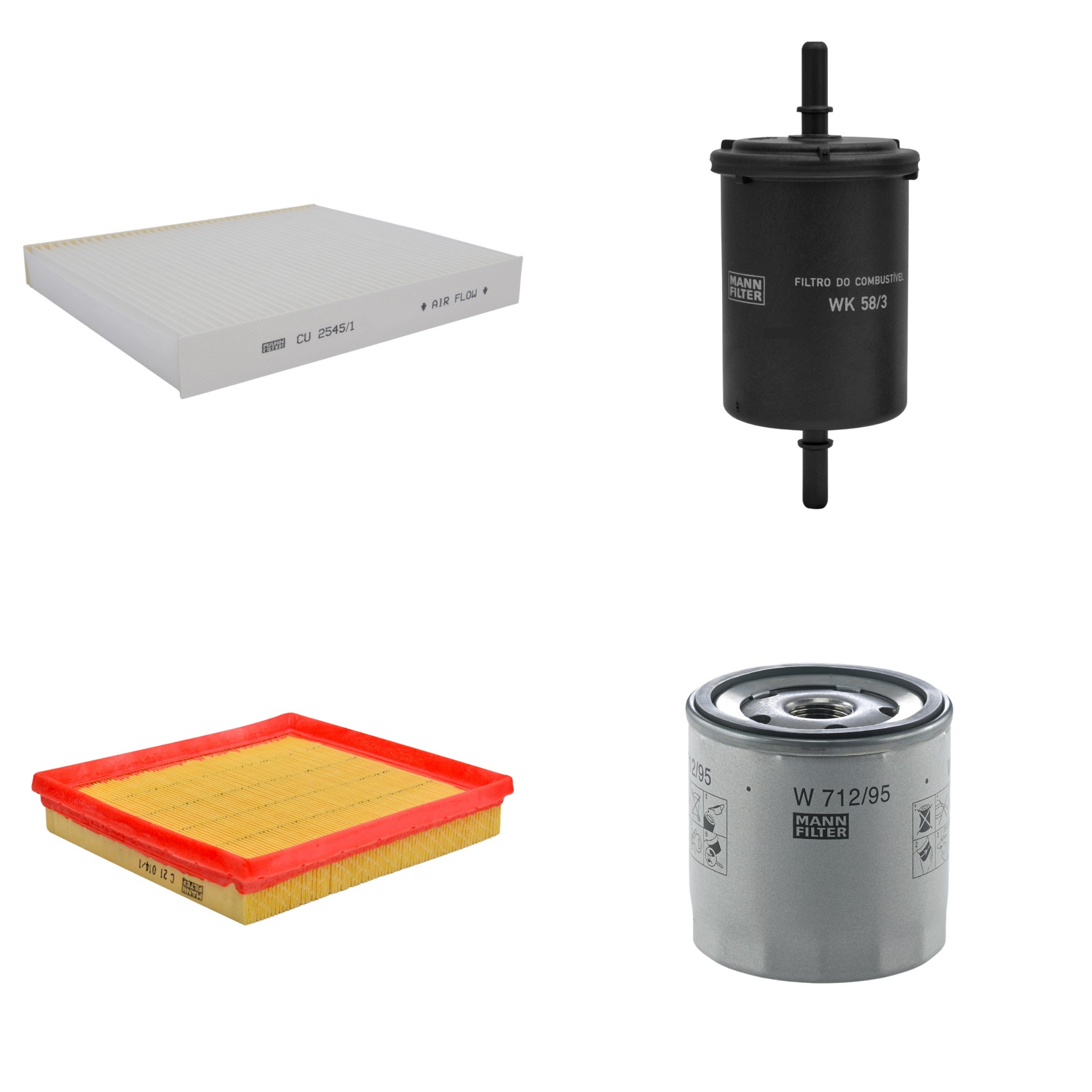 Kit Filtros de Ar Combustível Cabine Ar Condicionado Óleo - Mann-Filter - C21014/1 - CU2545/1 - W712/95 - WK58/3