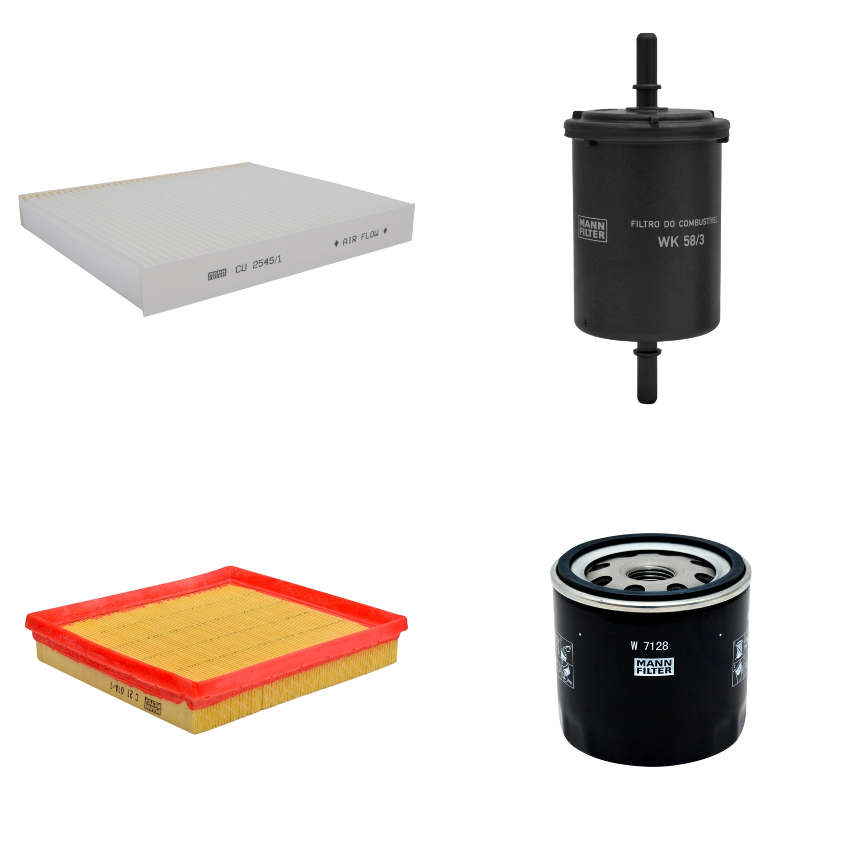Kit Filtros de Ar Combustível Cabine Ar Condicionado Óleo - Mann-Filter - C21014/1 - CU2545/1 - W7128 - WK58/3