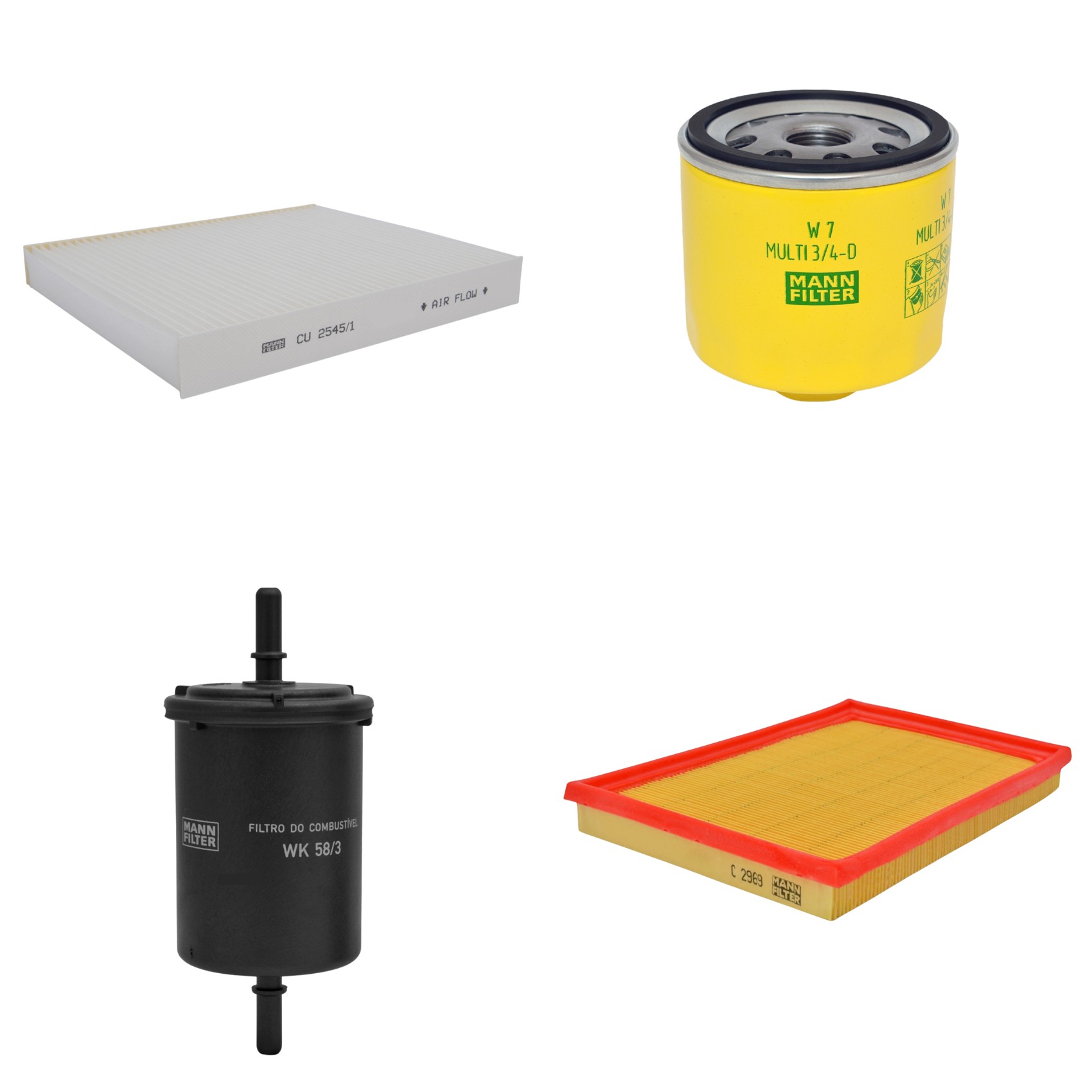 Kit Filtros de Ar Combustível Cabine Ar Condicionado Óleo - Mann-Filter - C2969 - CU2545/1 - W7MULTI3/4-D - WK58/3