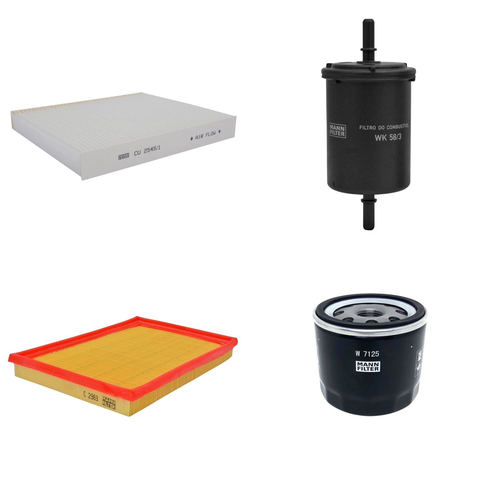 Kit Filtros de Ar Combustível Cabine Ar Condicionado Óleo - Mann-Filter - C2969 - CU2545/1 - W7125 - WK58/3