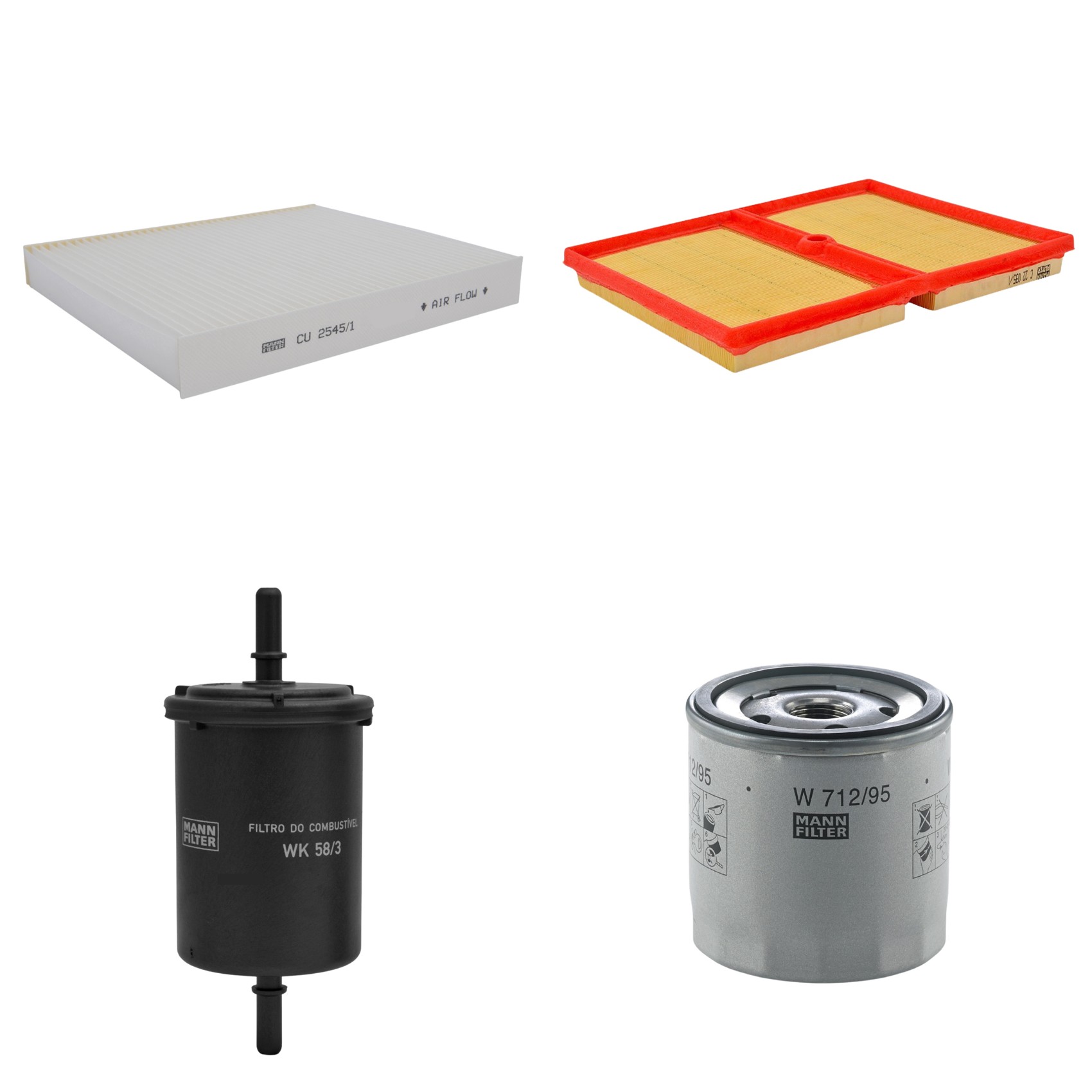 Kit Filtros de Ar Combustível Cabine Ar Condicionado Óleo - Mann-Filter - C22035/1 - CU2545/1 - W712/95 - WK58/3