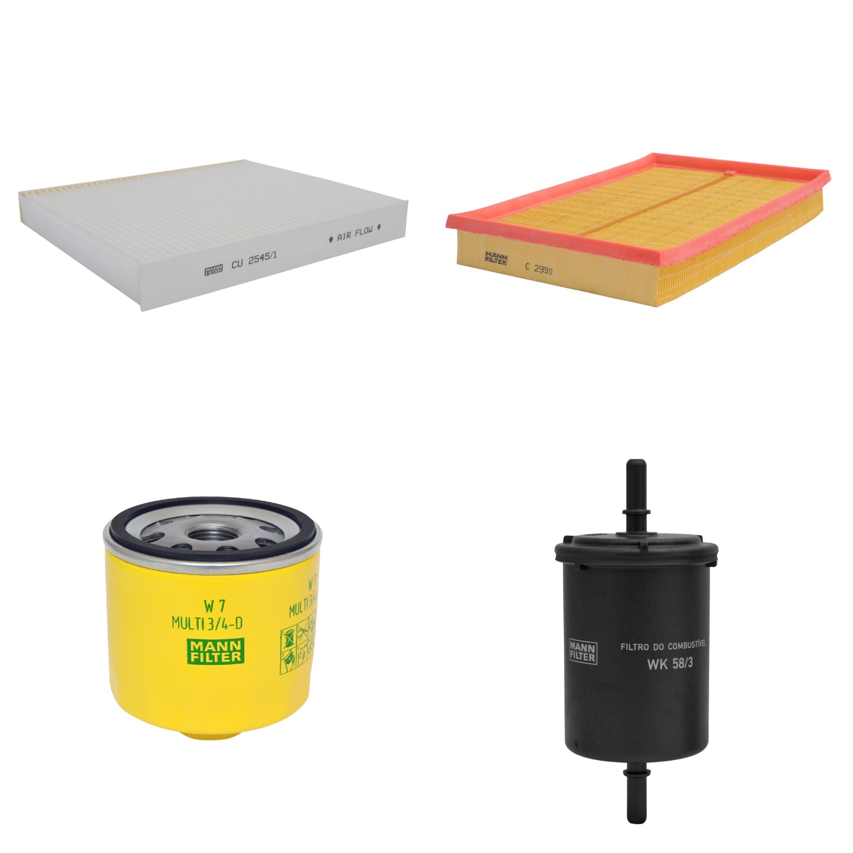 Kit Filtros de Ar Combustível Cabine Ar Condicionado Óleo - Mann-Filter - C2990 - CU2545/1 - W7MULTI3/4-D - WK58/3