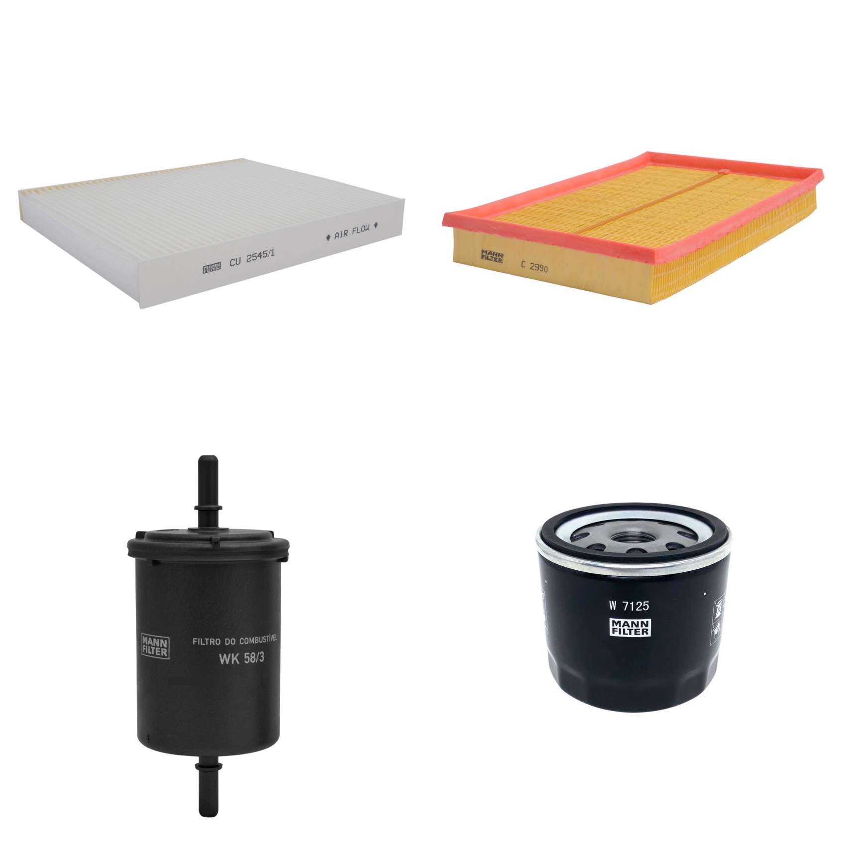 Kit Filtros de Ar Combustível Cabine Ar Condicionado Óleo - Mann-Filter - C2990 - CU2545/1 - W7125 - WK58/3