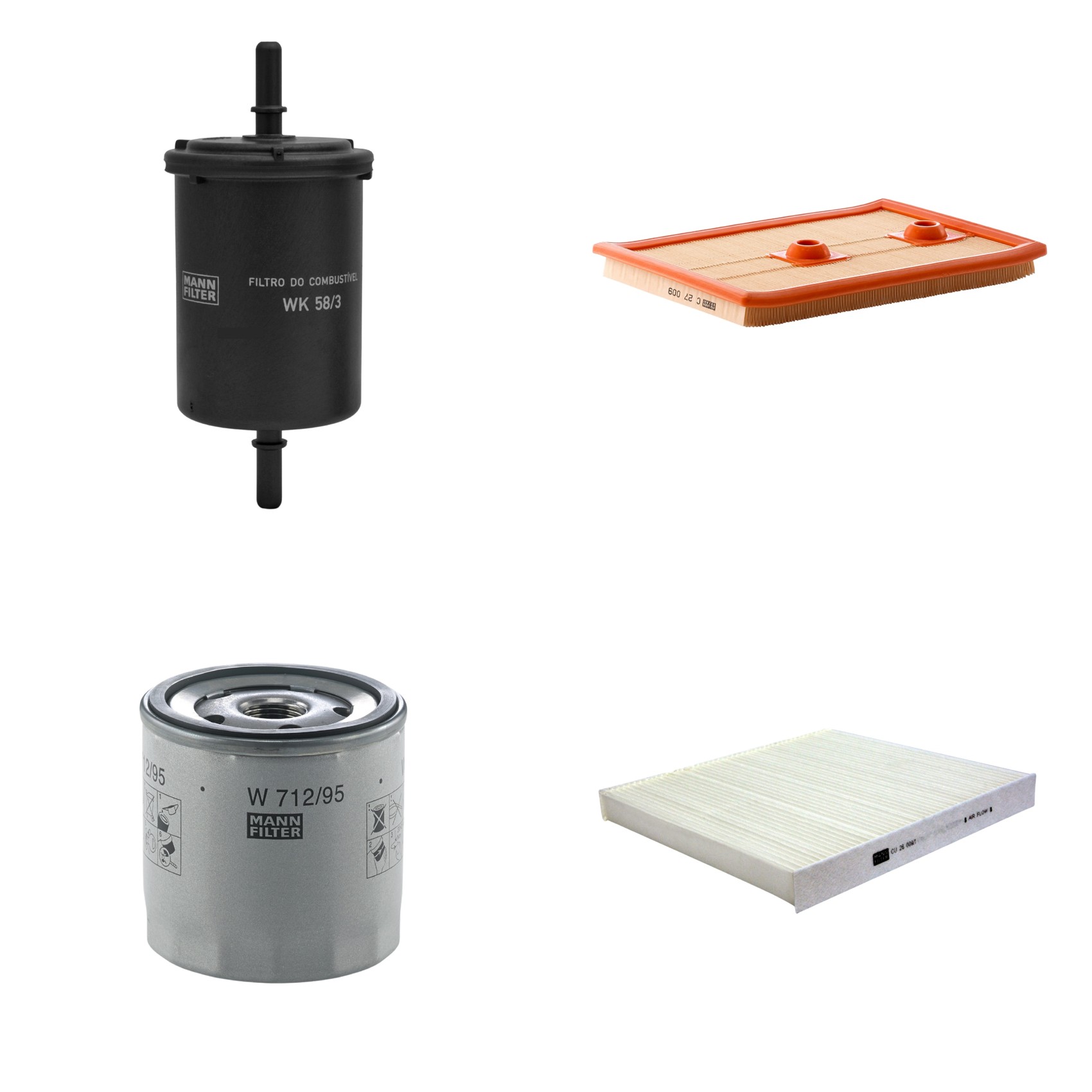 Kit Filtros de Ar Combustível Cabine Ar Condicionado Óleo - Mann-Filter - C27009 - CU26009/1 - W712/95 - WK58/3