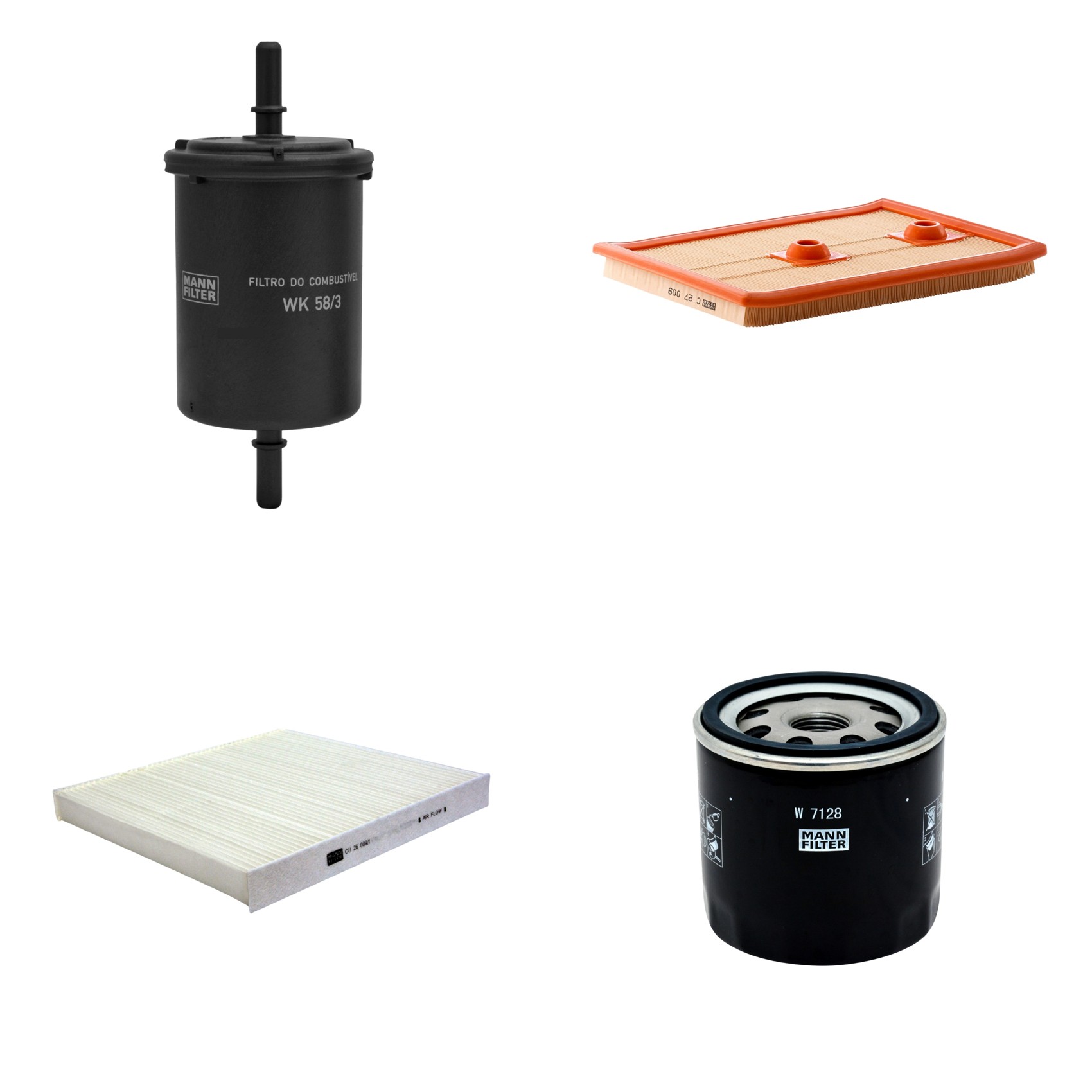 Kit Filtros de Ar Combustível Cabine Ar Condicionado Óleo - Mann-Filter - C27009 - CU26009/1 - W7128 - WK58/3