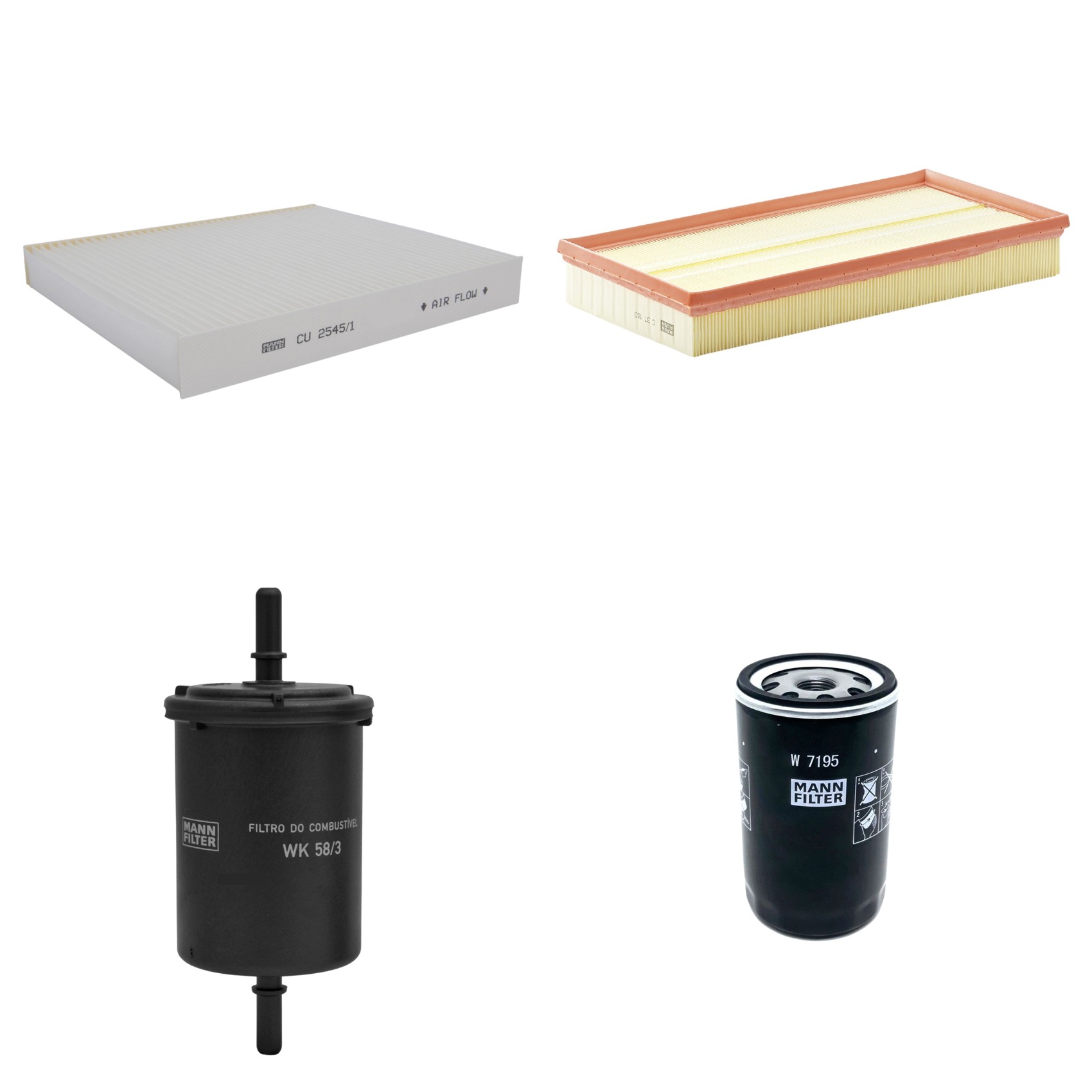 Kit Filtros de Ar Combustível Cabine Ar Condicionado Óleo - Mann-Filter - C37153 - CU2545/1 - W7195 - WK58/3