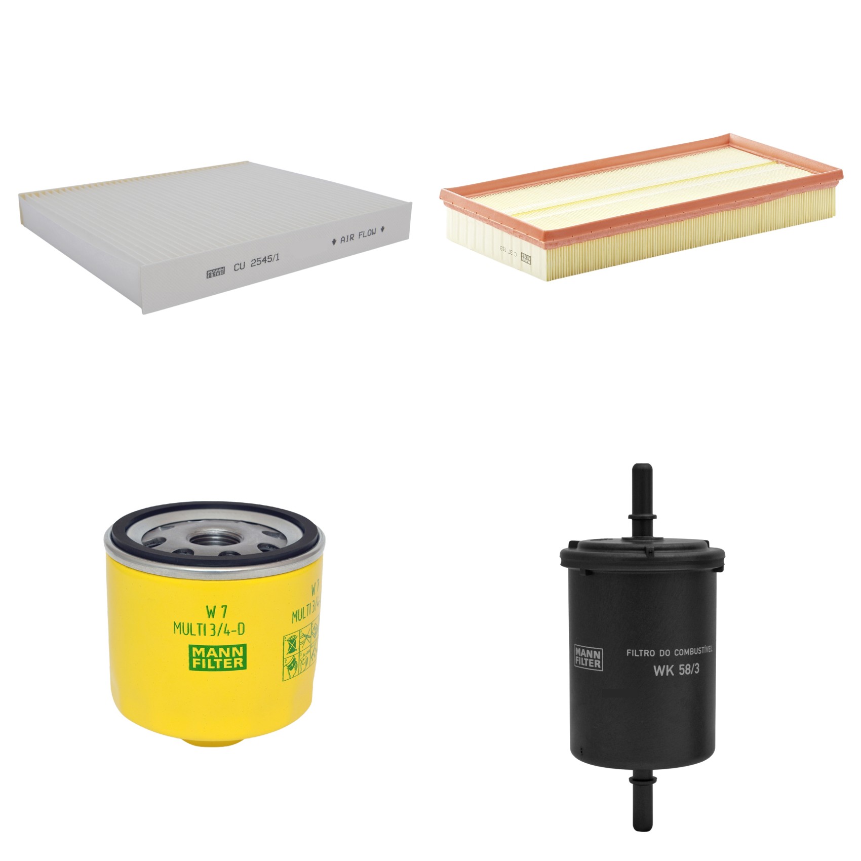 Kit Filtros de Ar Combustível Cabine Ar Condicionado Óleo - Mann-Filter - C37153 - CU2545/1 - W7MULTI3/4-D - WK58/3