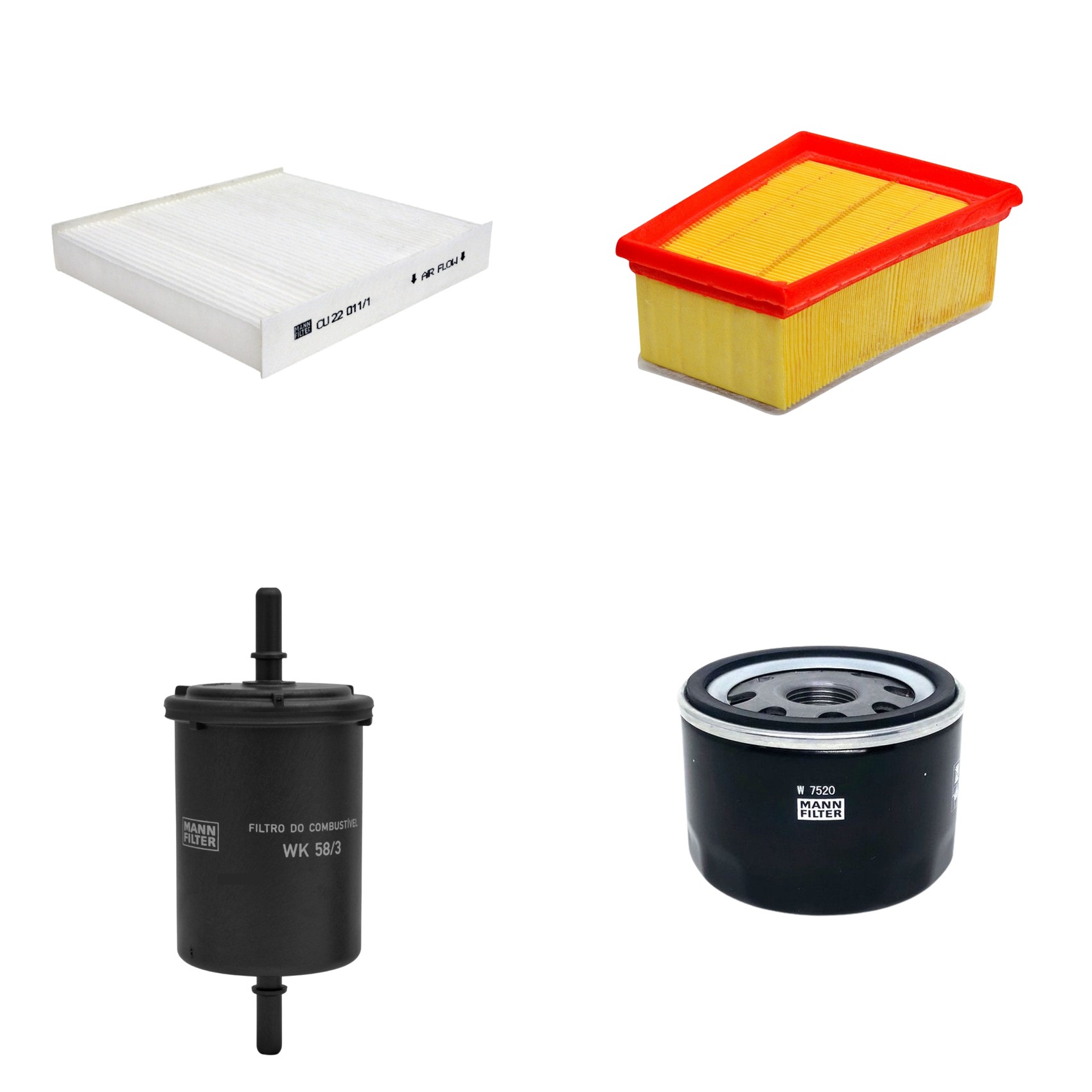 Kit Filtros de Ar Combustível Cabine Ar Condicionado Óleo - Mann-Filter - C1858/4 - CU22011/1 - W7520 - WK58/3