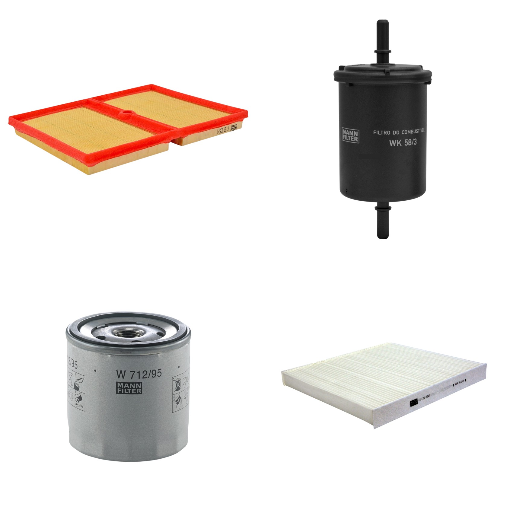 Kit Filtros de Ar Combustível Cabine Ar Condicionado Óleo - Mann-Filter - C22035/1 - CU26009/1 - W712/95 - WK58/3