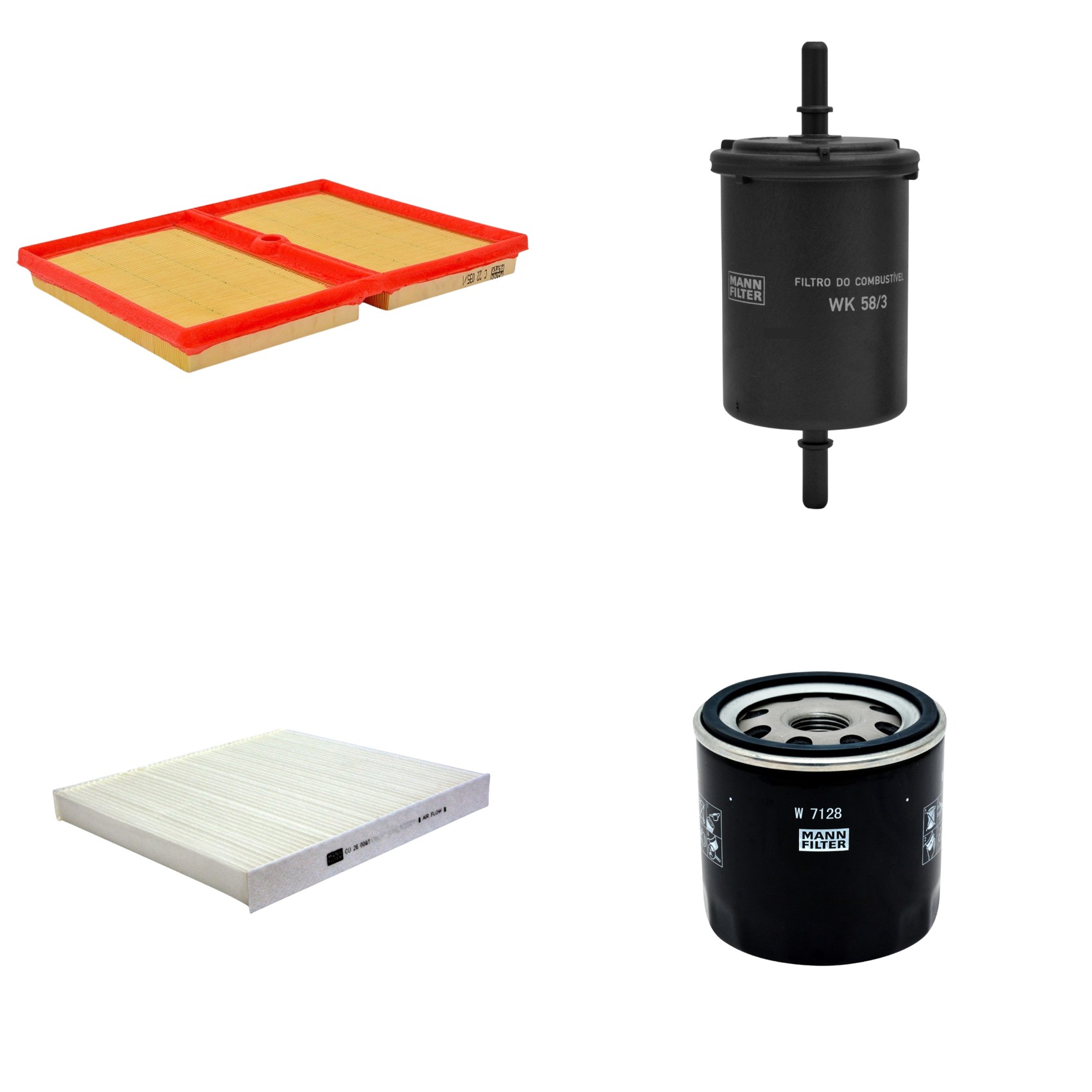 Kit Filtros de Ar Combustível Cabine Ar Condicionado Óleo - Mann-Filter - C22035/1 - CU26009/1 - W7128 - WK58/3