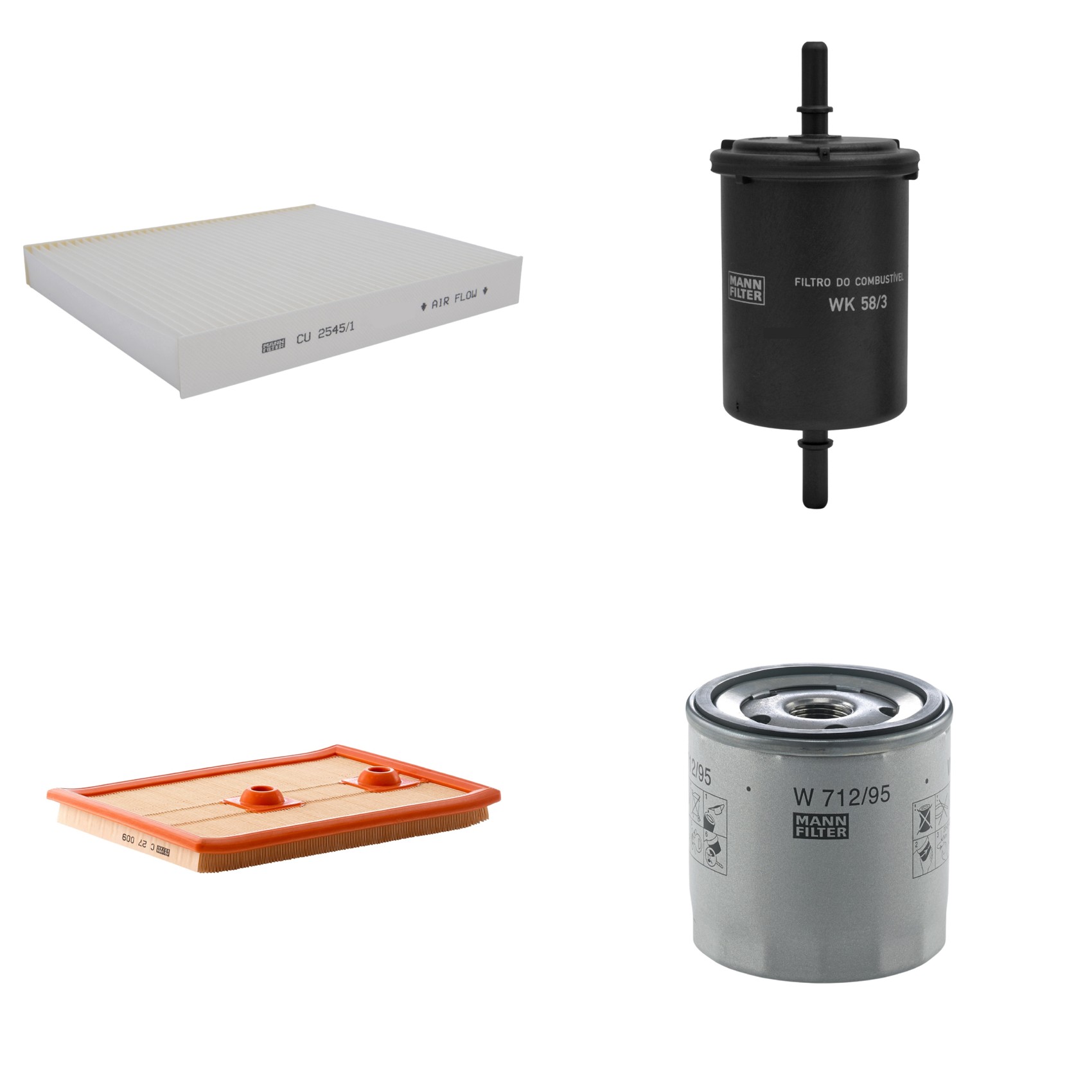Kit Filtros de Ar Combustível Cabine Ar Condicionado Óleo - Mann-Filter - C27009 - CU2545/1 - W712/95 - WK58/3