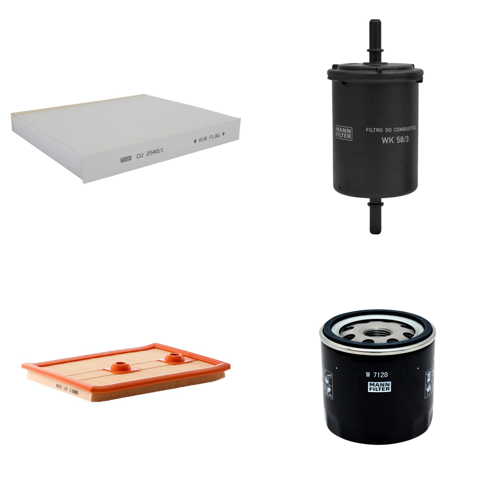 Kit Filtros de Ar Combustível Cabine Ar Condicionado Óleo - Mann-Filter - C27009 - CU2545/1 - W7128 - WK58/3