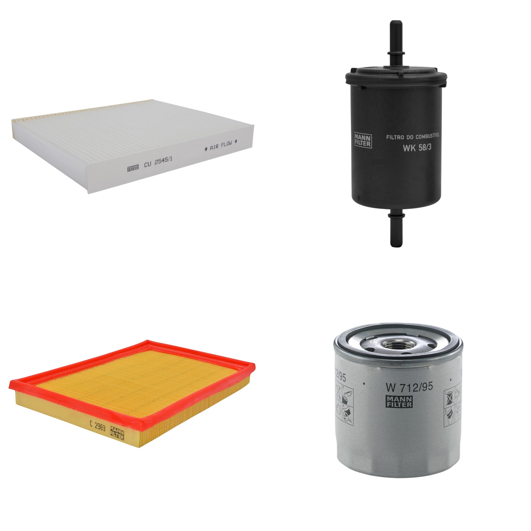 Kit Filtros de Ar Combustível Cabine Ar Condicionado Óleo - Mann-Filter - C2969 - CU2545/1 - W712/95 - WK58/3