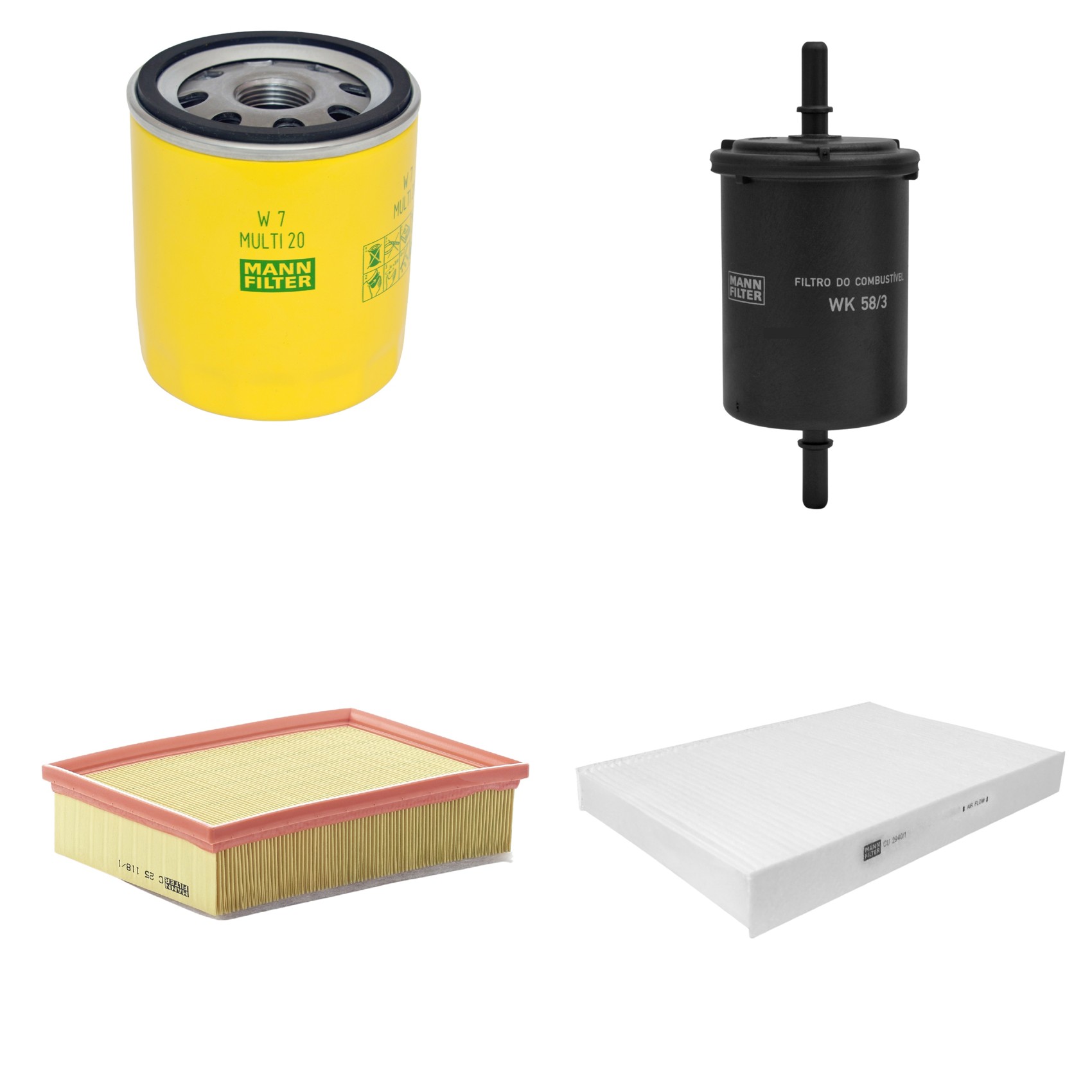 Kit Filtros de Ar Combustível Cabine Ar Condicionado Óleo - Mann-Filter - C25118/1 - CU2940/1 - W7MULTI20 - WK58/3