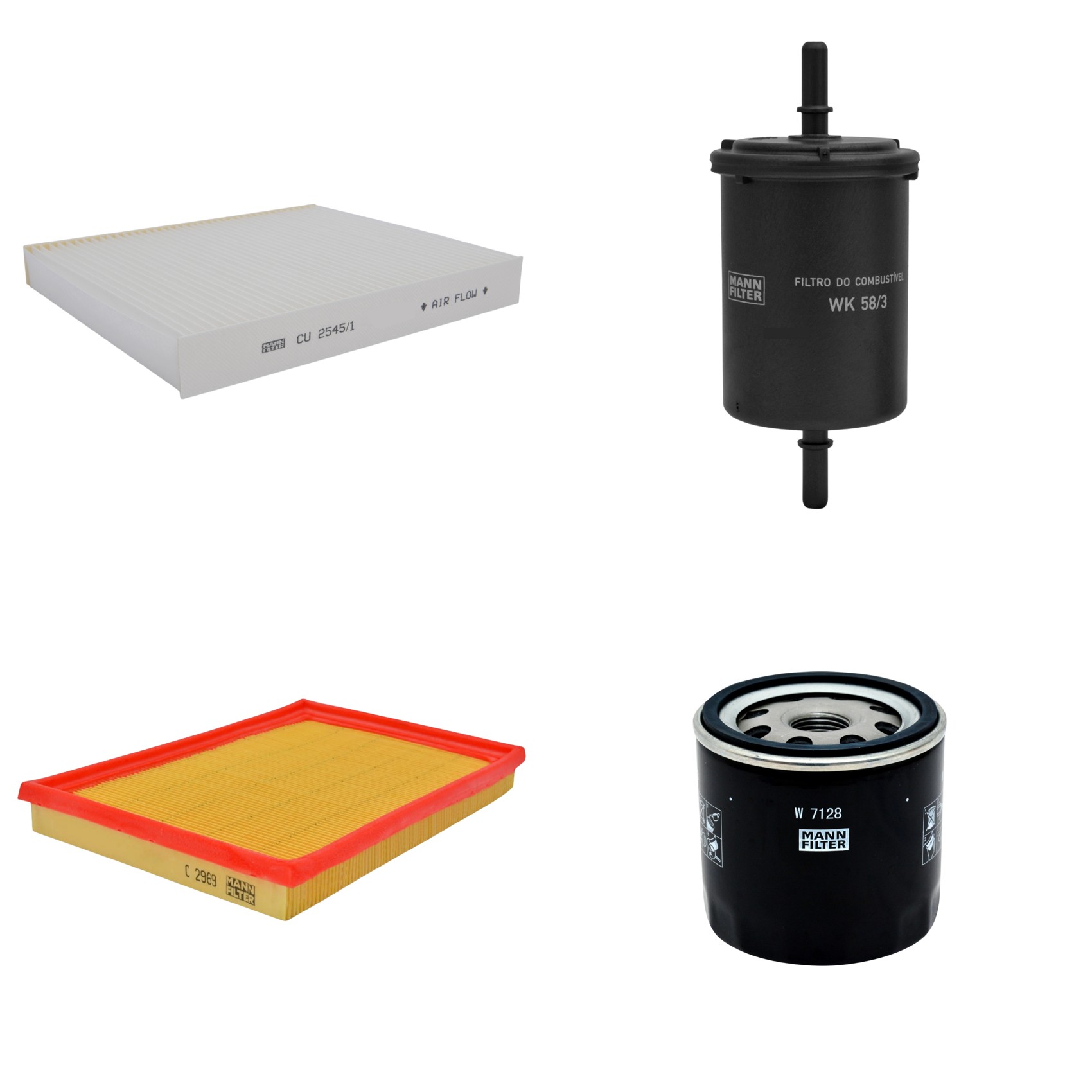 Kit Filtros de Ar Combustível Cabine Ar Condicionado Óleo - Mann-Filter - C2969 - CU2545/1 - W7128 - WK58/3