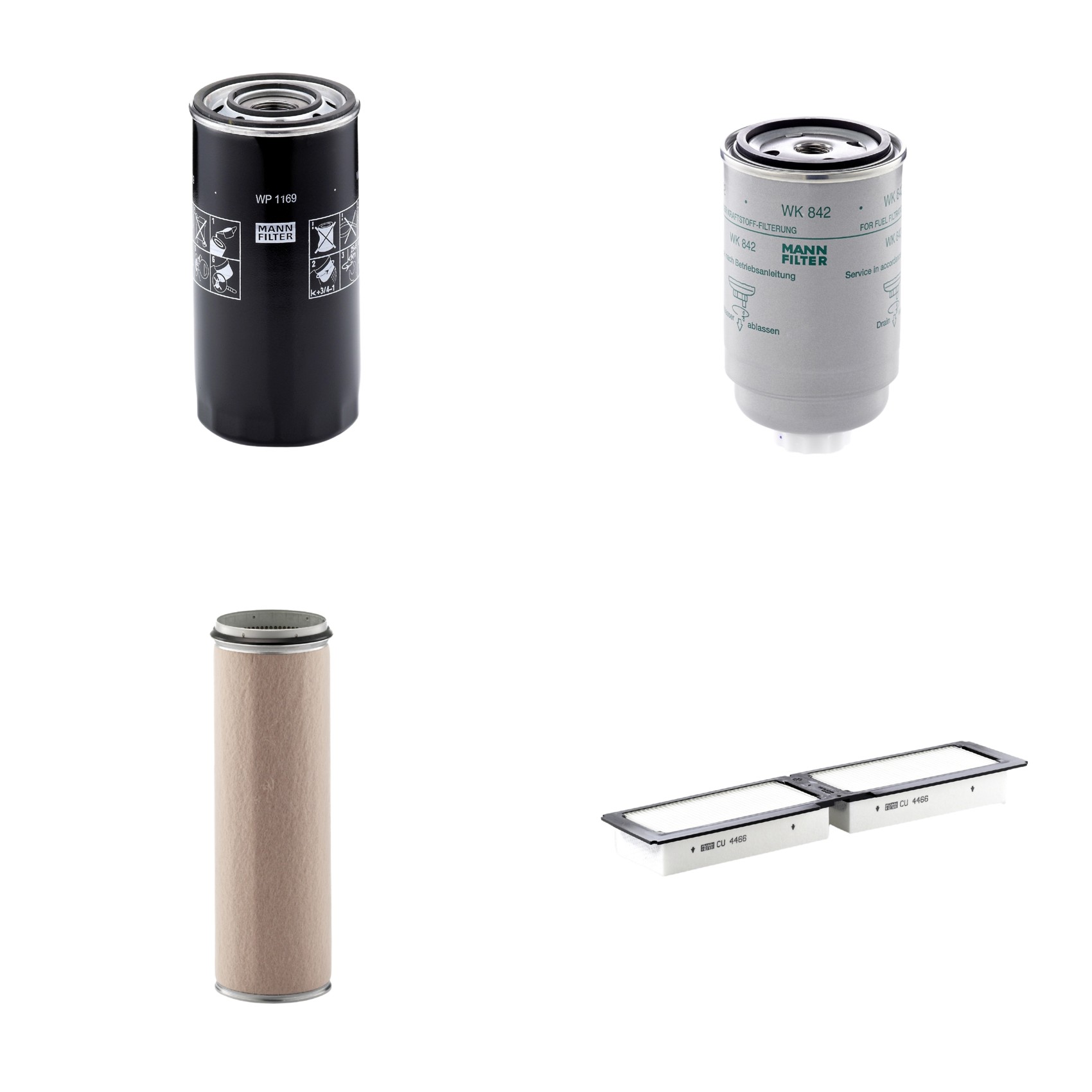 Kit Filtros de Ar Combustível Cabine Ar Condicionado Óleo - Mann-Filter - CF1600 - CU4466 - WK842 - WP1169