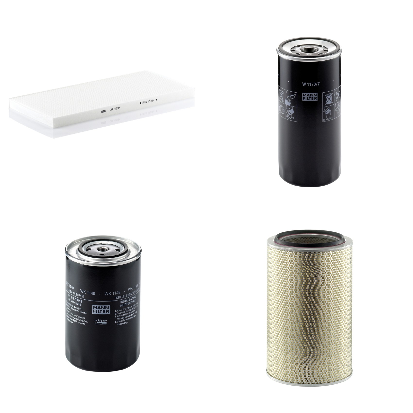 Kit Filtros de Ar Combustível Cabine Ar Condicionado Óleo - Mann-Filter - C331600/2 - CU4594 - W1170/7 - WK1149