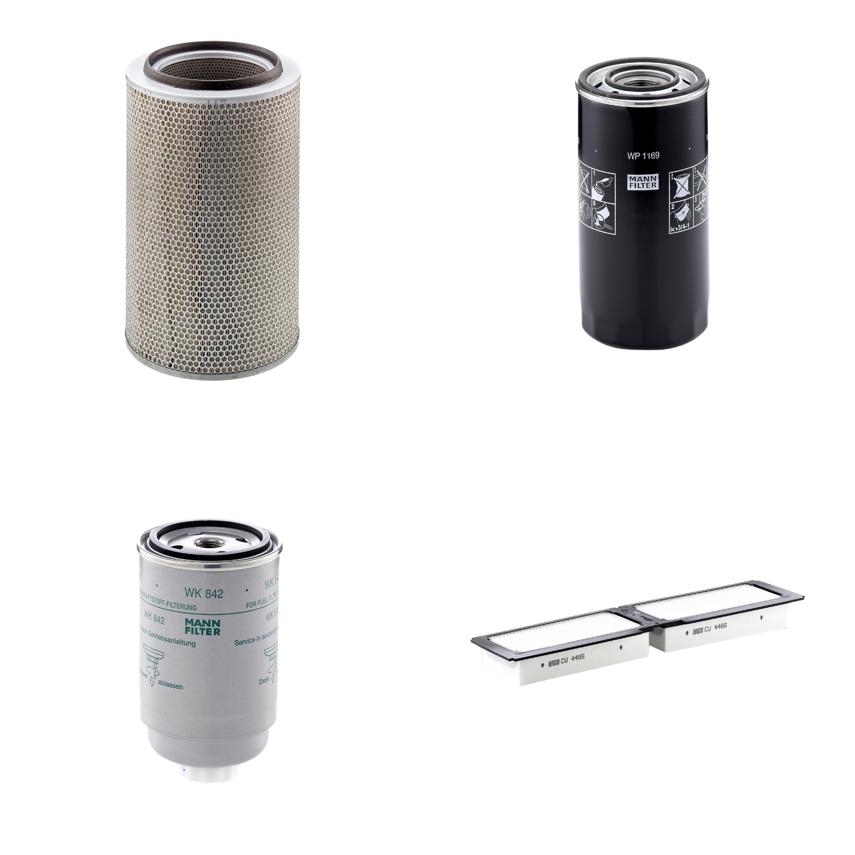 Kit Filtros de Ar Combustível Cabine Ar Condicionado Óleo - Mann-Filter - C30850/2 - CU4466 - WK842 - WP1169