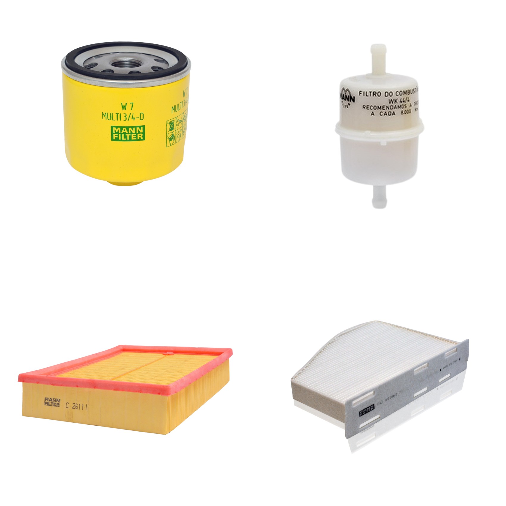 Kit Filtros de Ar Combustível Cabine Ar Condicionado Óleo - Mann-Filter - C26111 - CU2939/2 - W7MULTI3/4-D - WK44/4