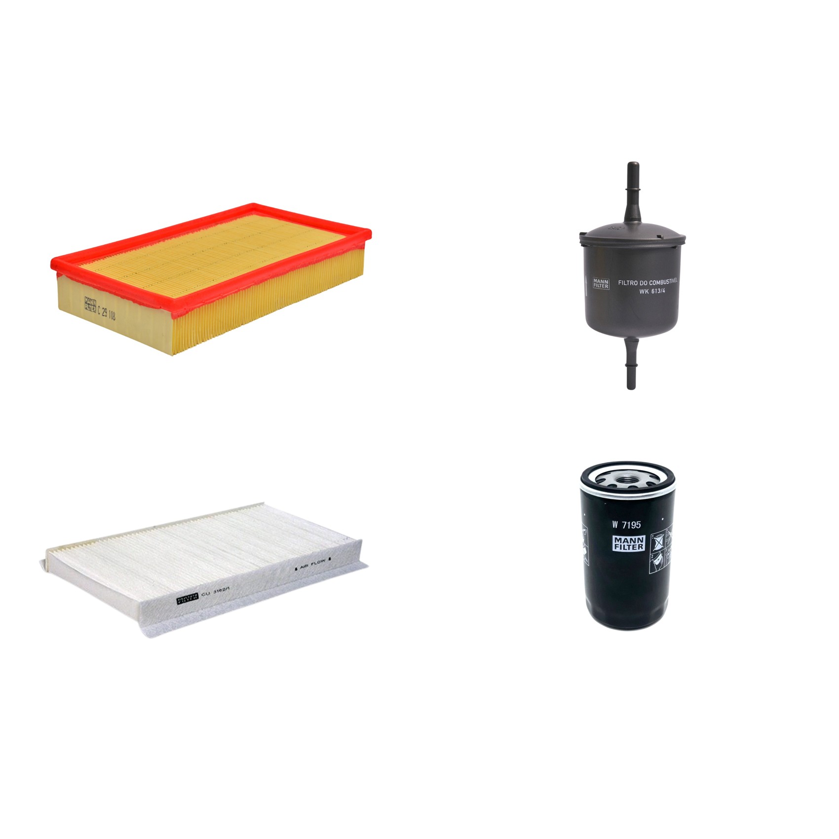 Kit Filtros de Ar Combustível Cabine Ar Condicionado Óleo - Mann-Filter - C29108 - CU3162/1 - W7195 - WK613/4