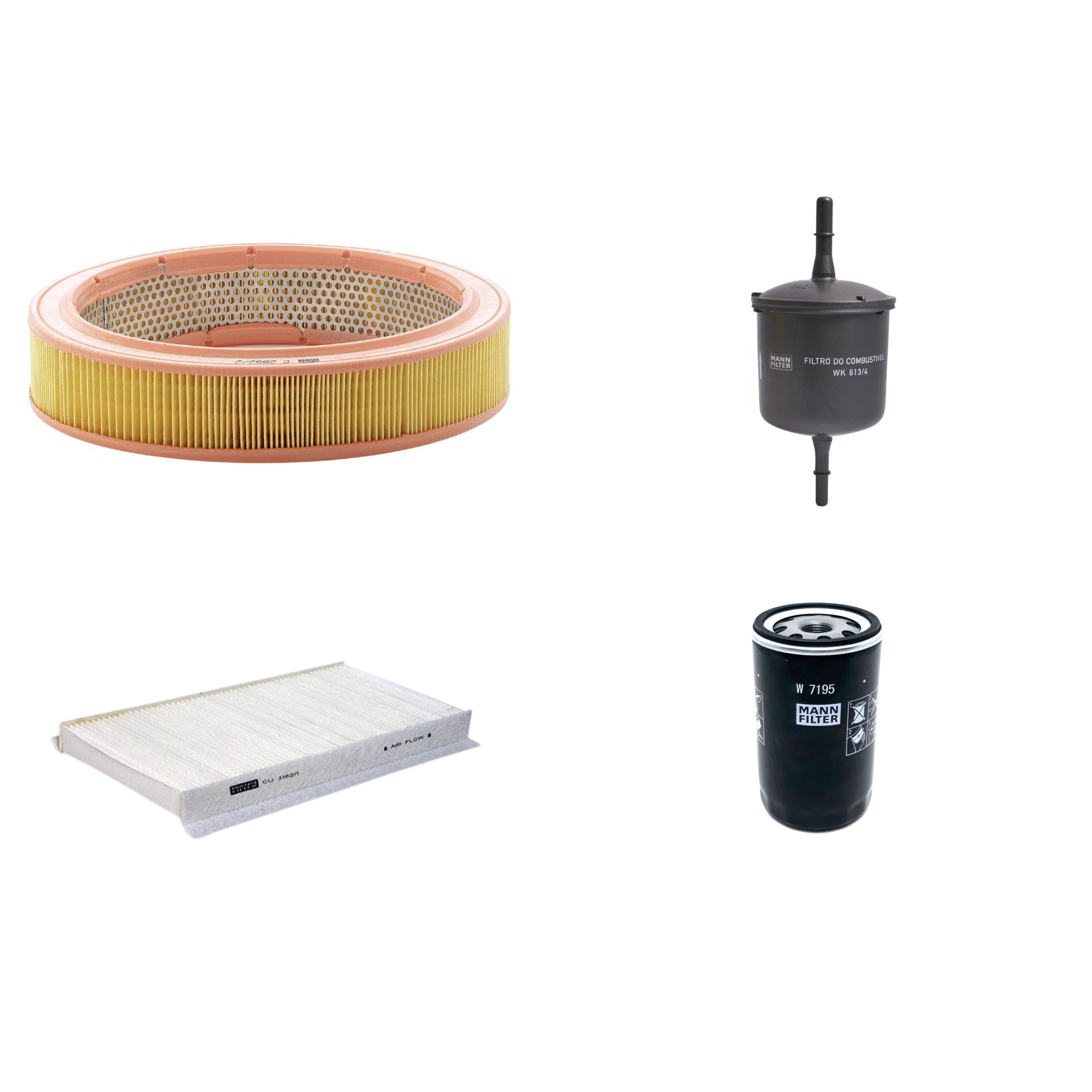 Kit Filtros de Ar Combustível Cabine Ar Condicionado Óleo - Mann-Filter - C2852/2 - CU3162/1 - W7195 - WK613/4