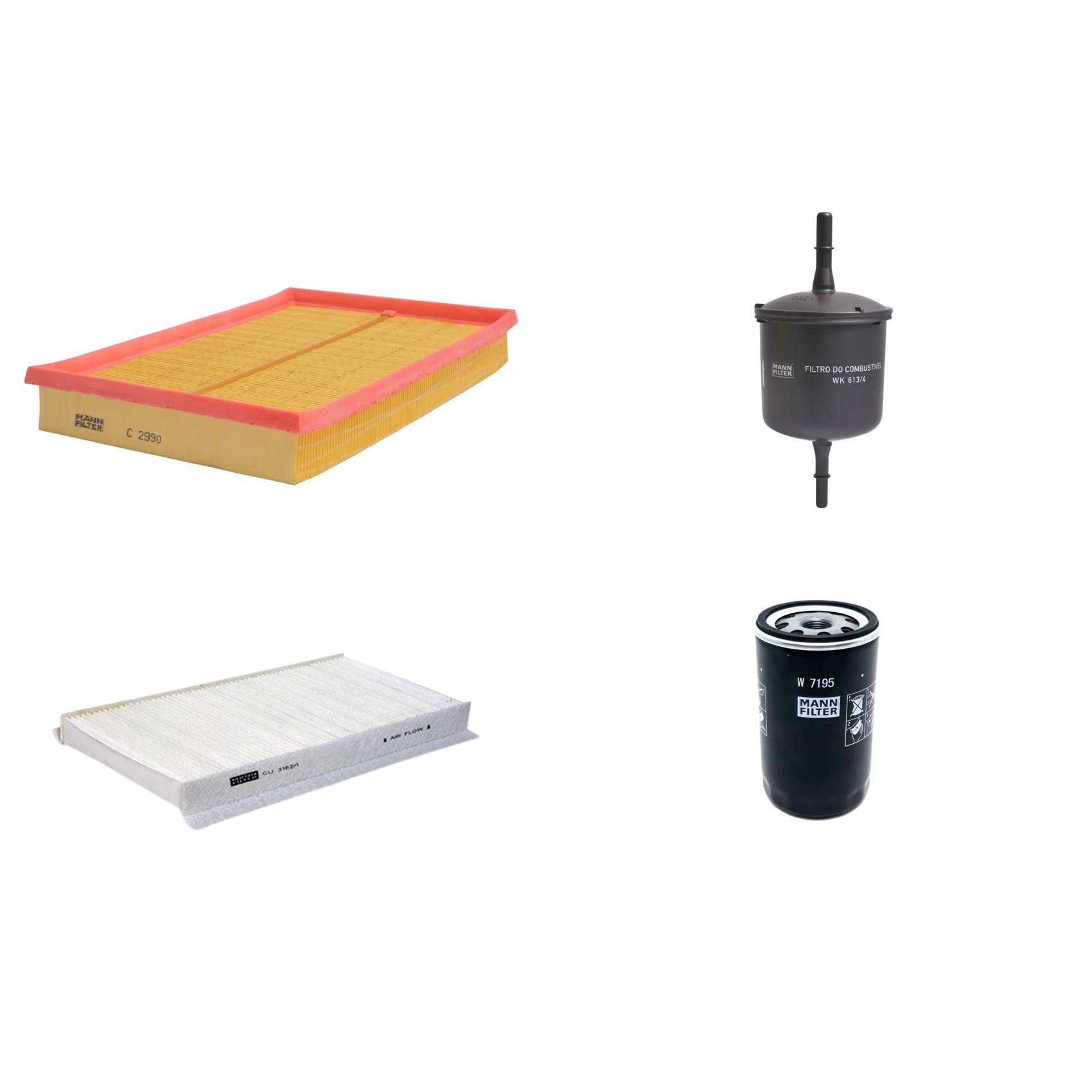 Kit Filtros de Ar Combustível Cabine Ar Condicionado Óleo - Mann-Filter - C2990 - CU3162/1 - W7195 - WK613/4