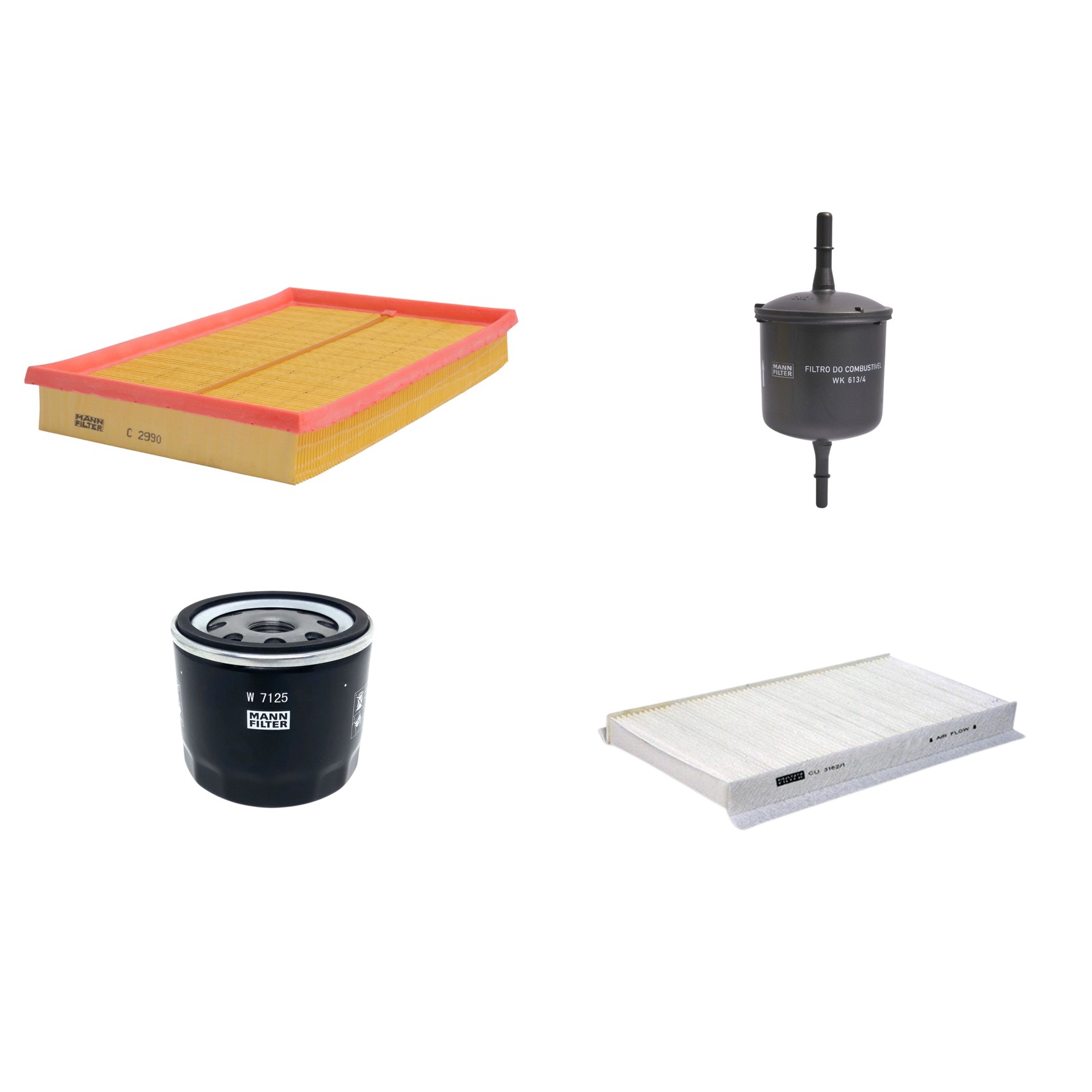 Kit Filtros de Ar Combustível Cabine Ar Condicionado Óleo - Mann-Filter - C2990 - CU3162/1 - W7125 - WK613/4