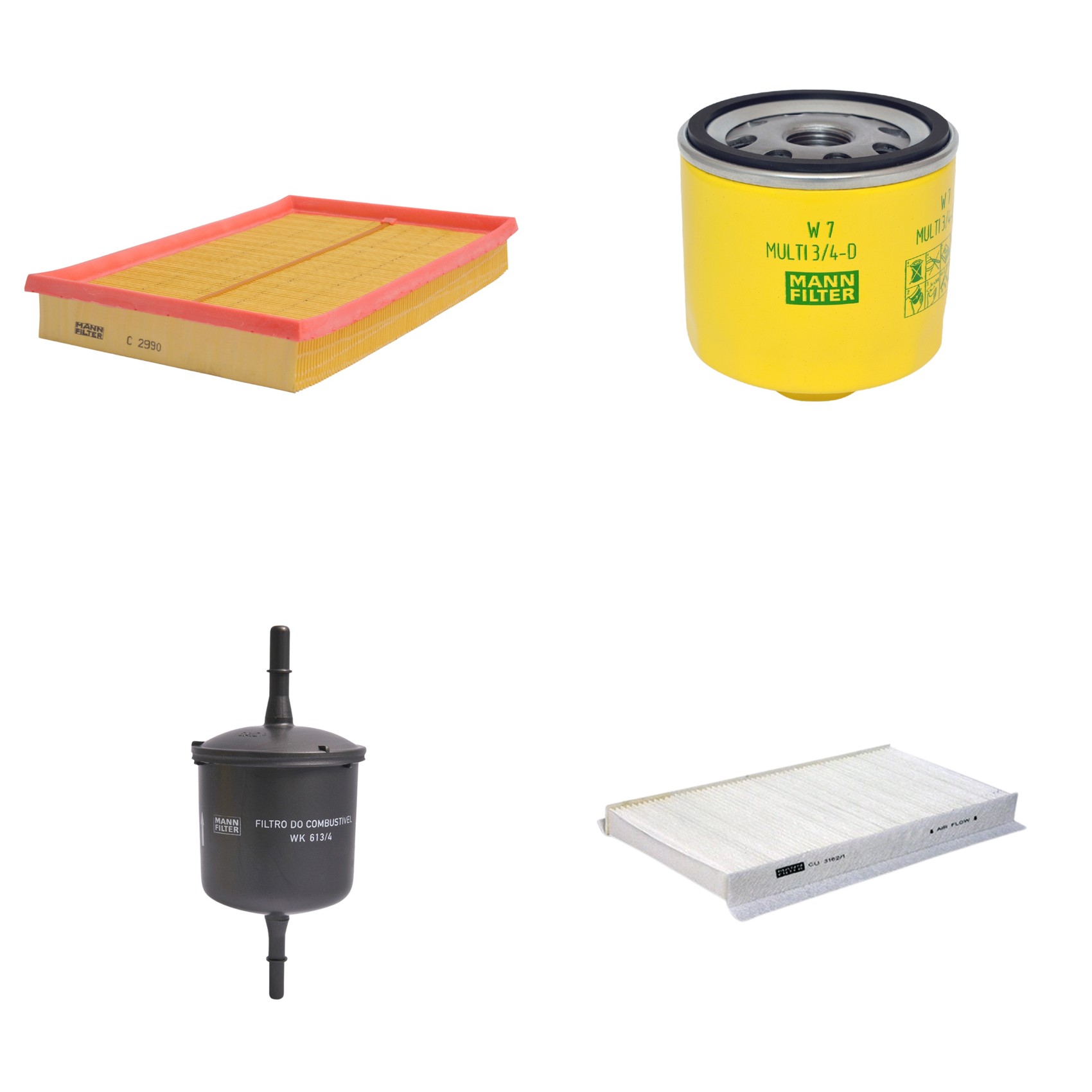 Kit Filtros de Ar Combustível Cabine Ar Condicionado Óleo - Mann-Filter - C2990 - CU3162/1 - W7MULTI3/4-D - WK613/4