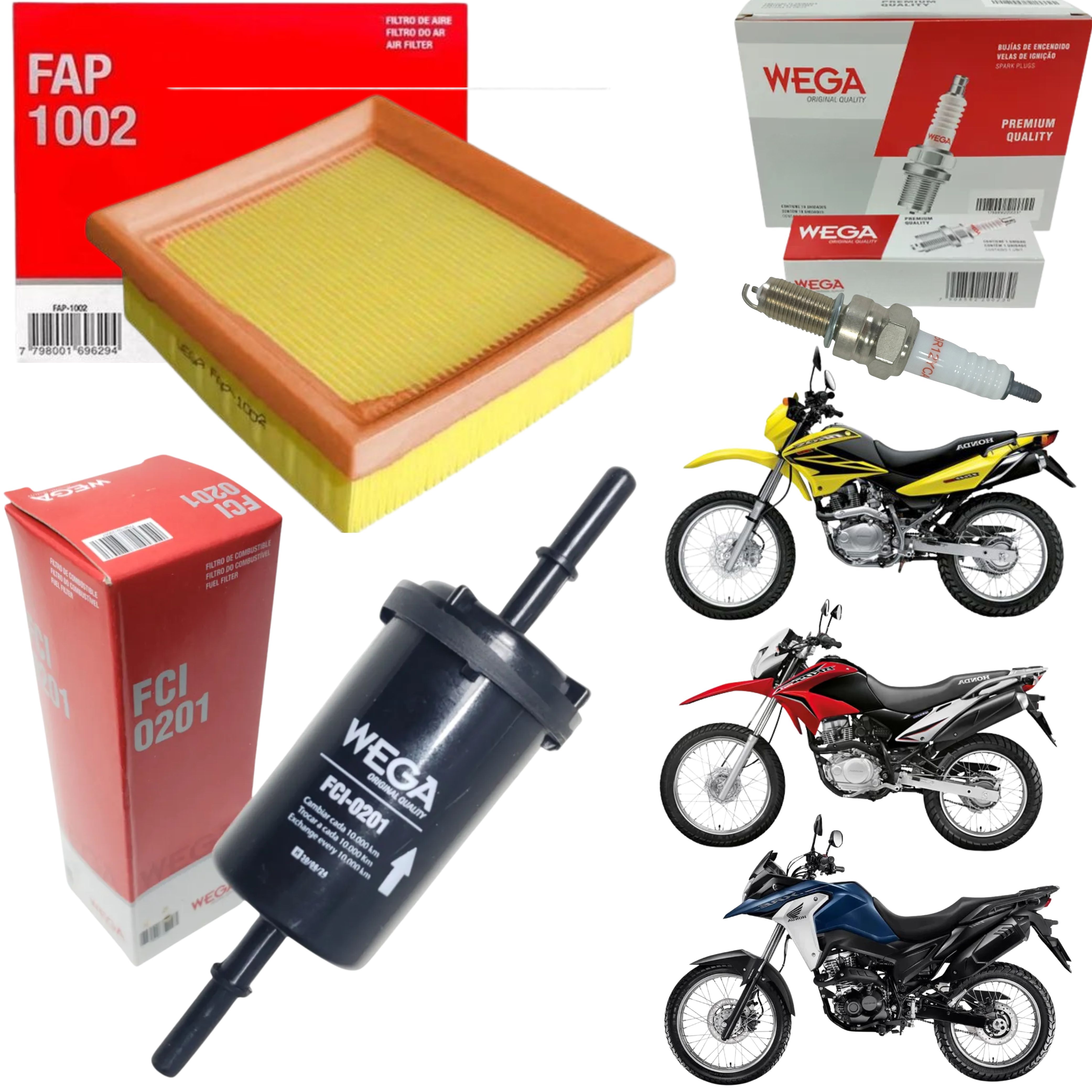 Kit Vela + Filtro de Ar + Filtro Combustível NXR Bross 150 160 XRE 190 Injeção - Wega