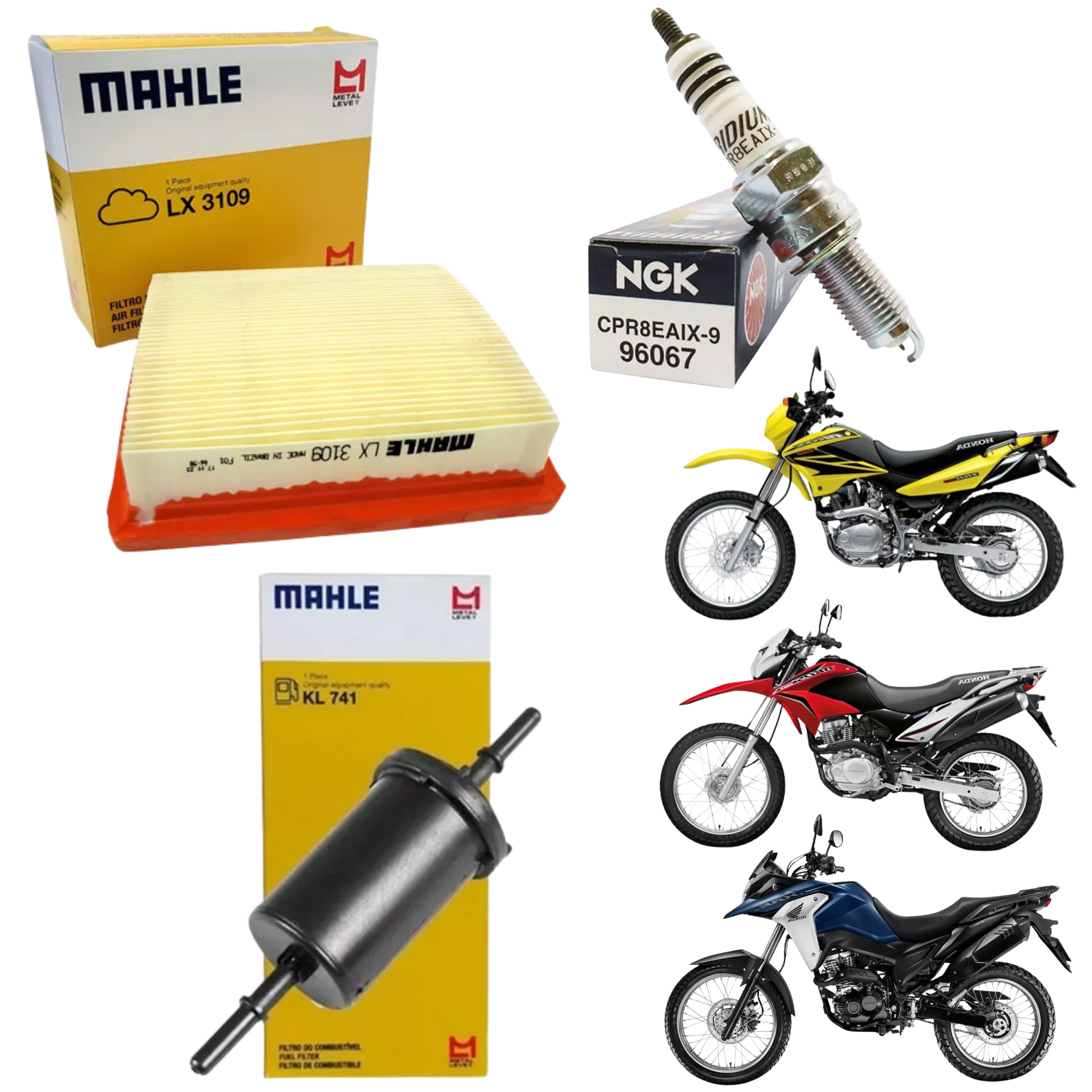 Kit Vela Iridium + Filtro de Ar + Filtro Combustível NXR Bross 150 160 XRE 190 Injeção - NGK / Mahle
