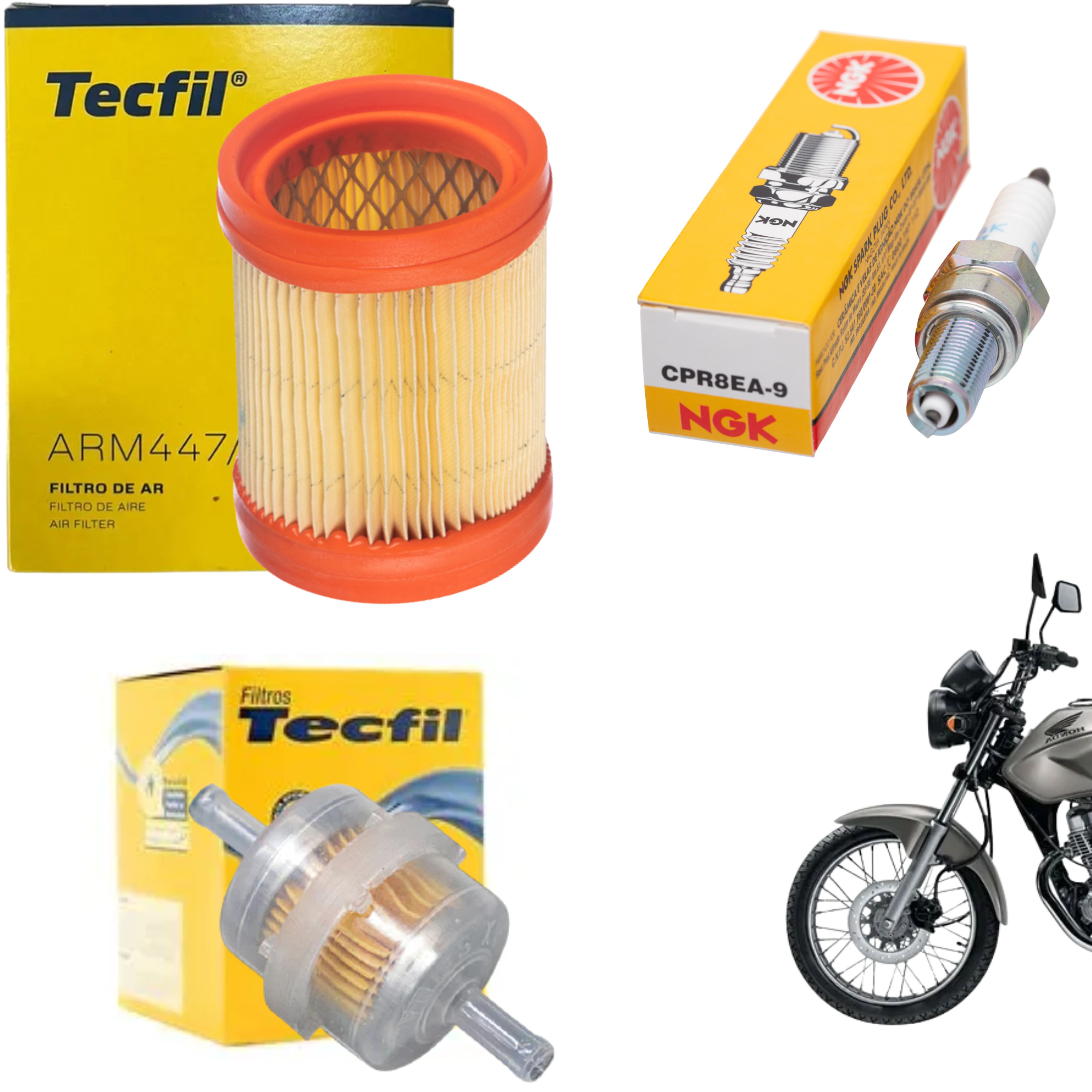 Kit Vela + Filtro Ar + Combustível Cg 150 2004 05 06 07 2008 Titan KS ES D - NGK / Tecfil