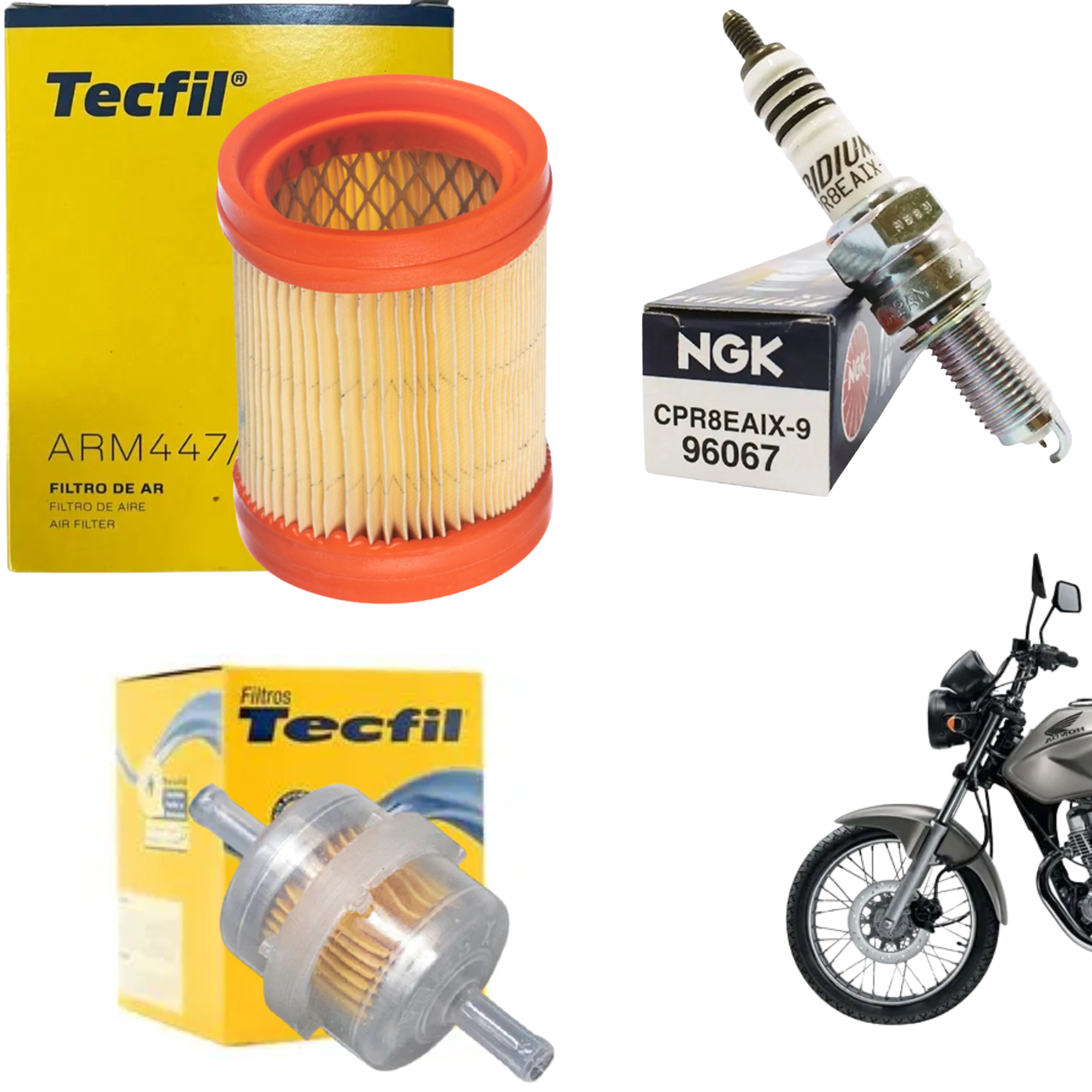 Kit Vela Iridium + Filtro Ar + Combustível Cg 150 2004 05 06 07 2008 Titan KS ES D - NGK / Tecfil