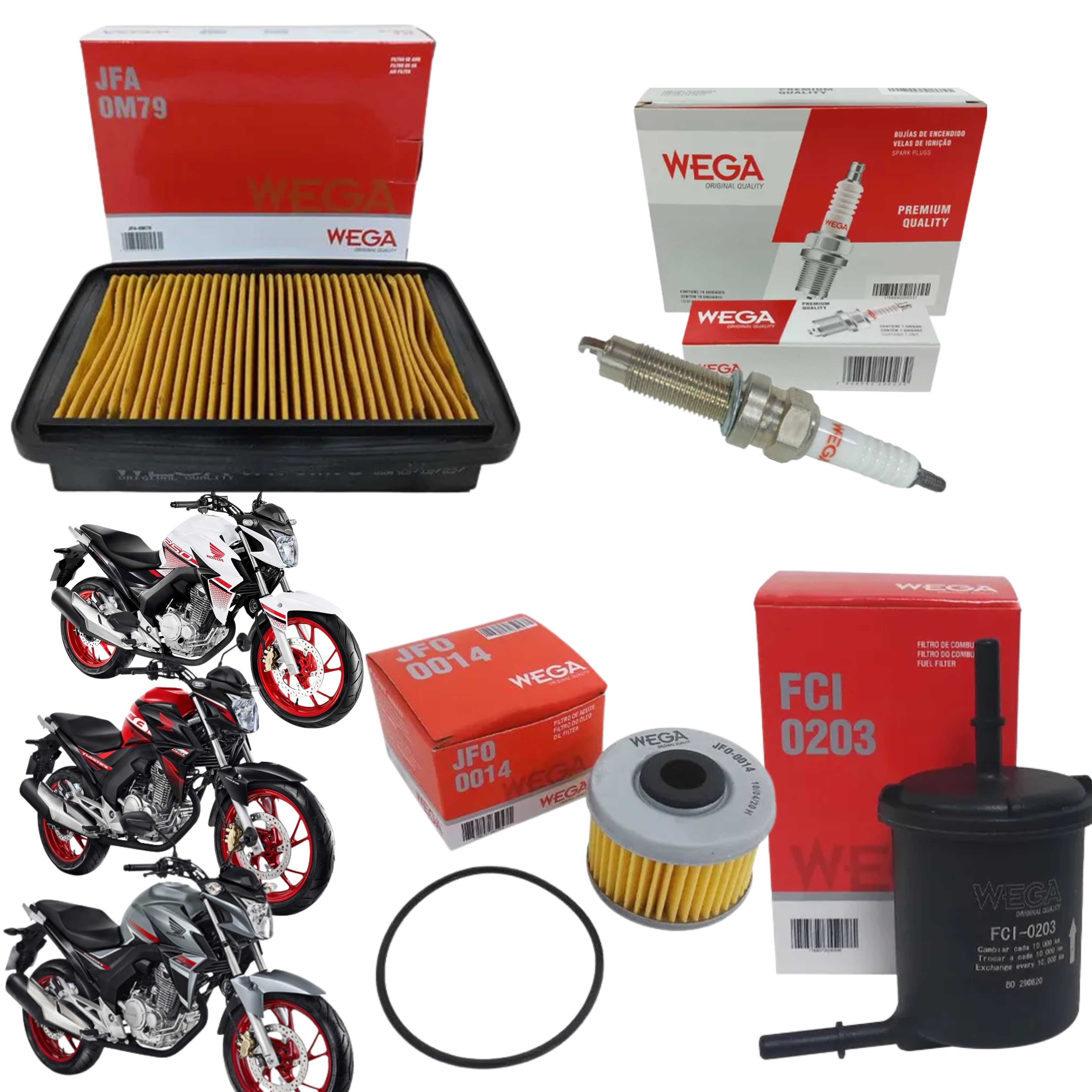 Kit Filtro Óleo + Ar + Comb + Vela CB250F Twister 2016 a 2022 - Wega