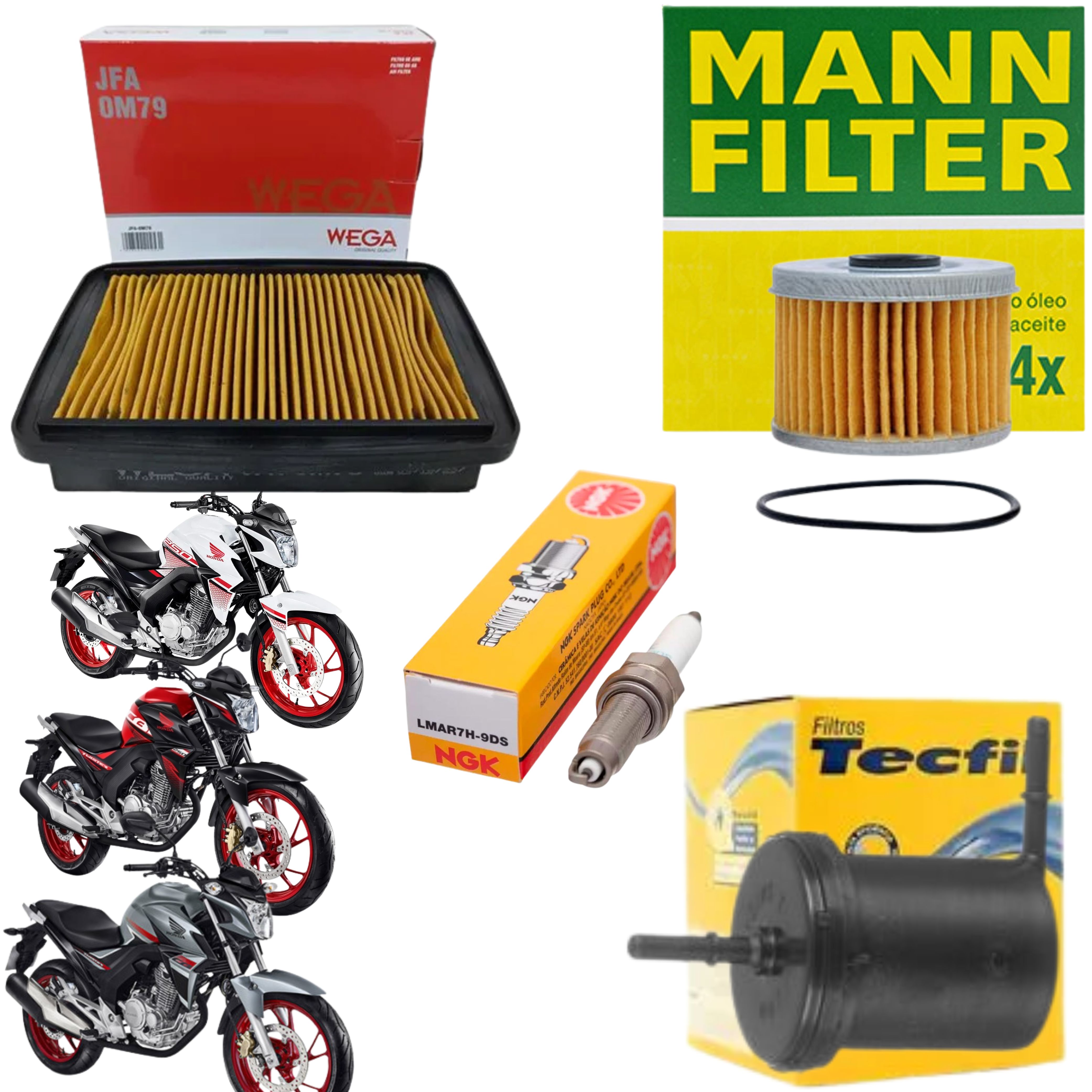 Kit Filtro Óleo + Ar + Comb + Vela CB250F Twister 2016 a 2022 - NGK / Wega