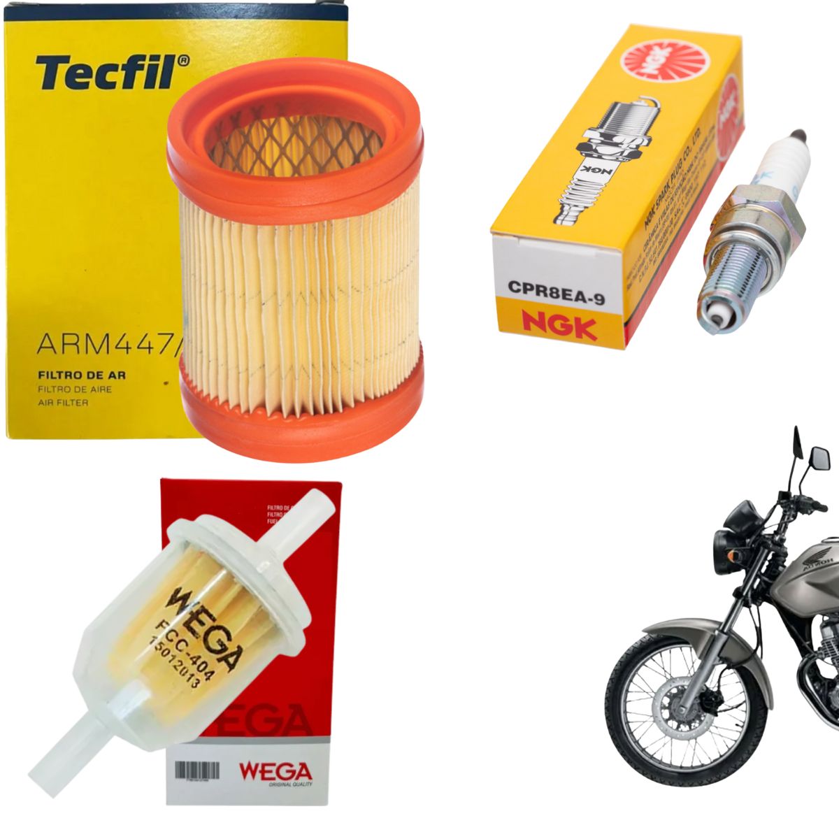 Kit Vela + Filtro Ar + Combustível Cg 150 2004 05 06 07 2008 Titan KS ES D - NGK / Tecfil / Wega