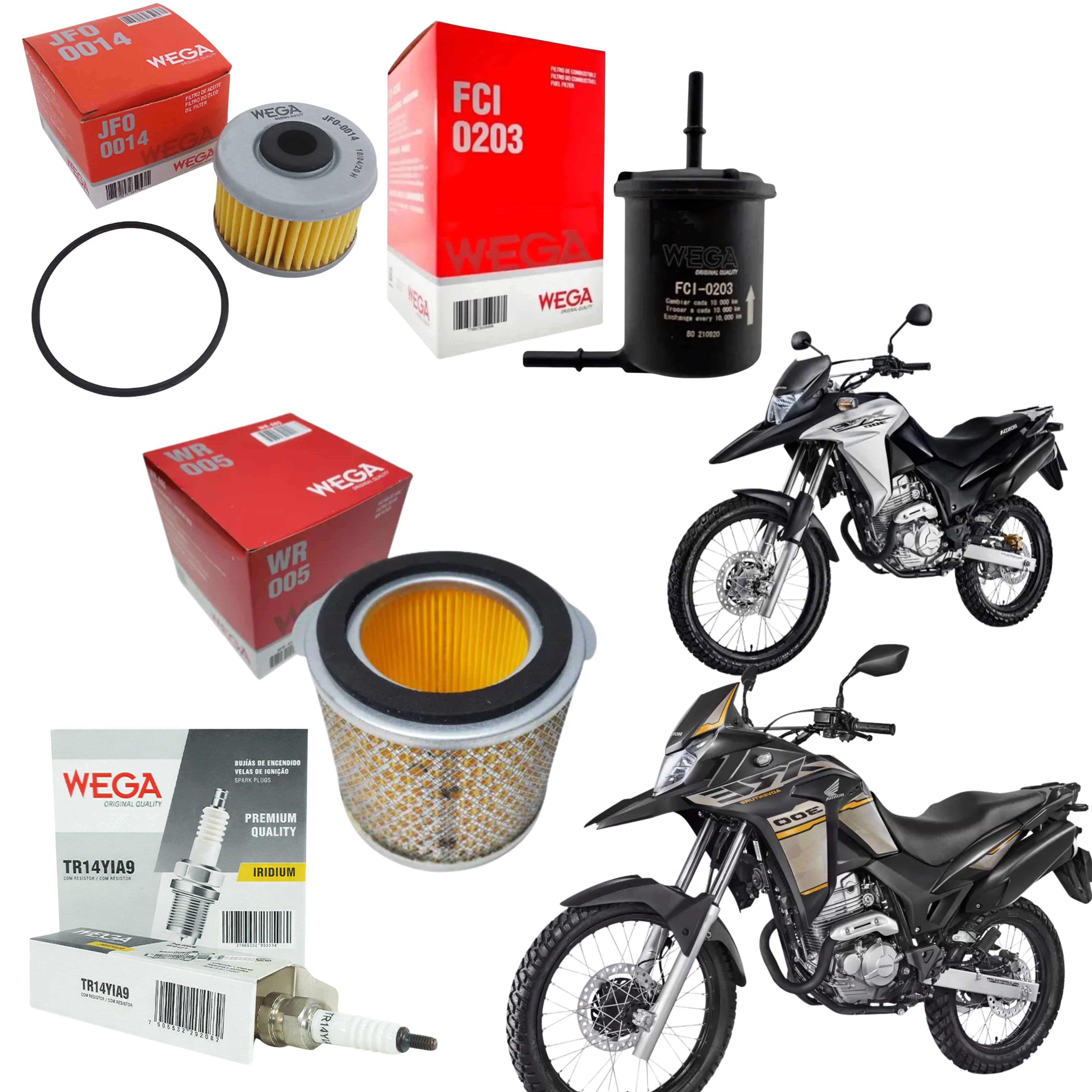Kit Vela Iridium + Filtro Óleo + Ar + Comb XRE 300 2016 a 2023 - Wega
