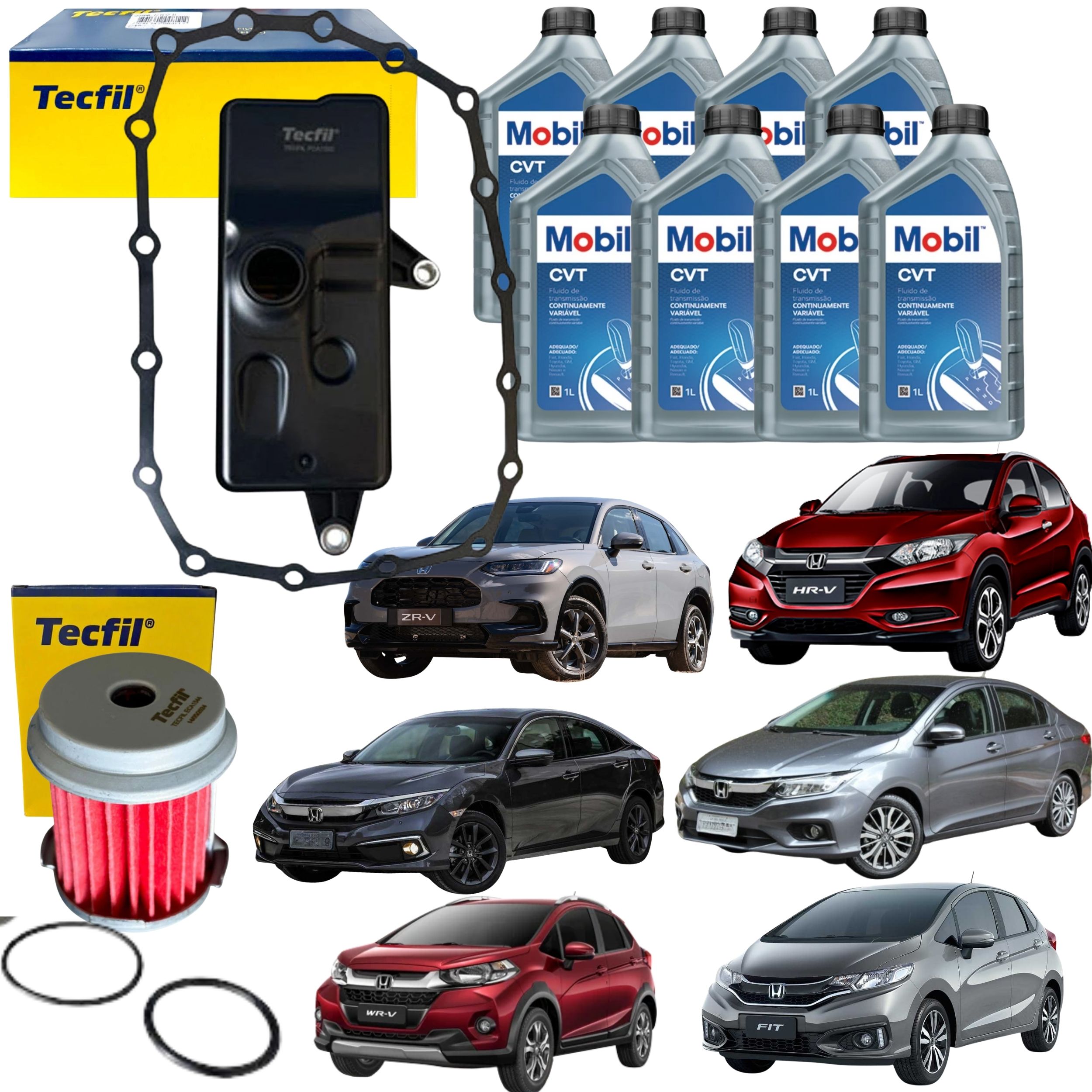 Kit 8L Óleo CVT + Filtros De Câmbio Automático Honda Fit Civic Hrv CVT Hcf-2 - Mobil / Tecfil - ECA1544 / FCA1592