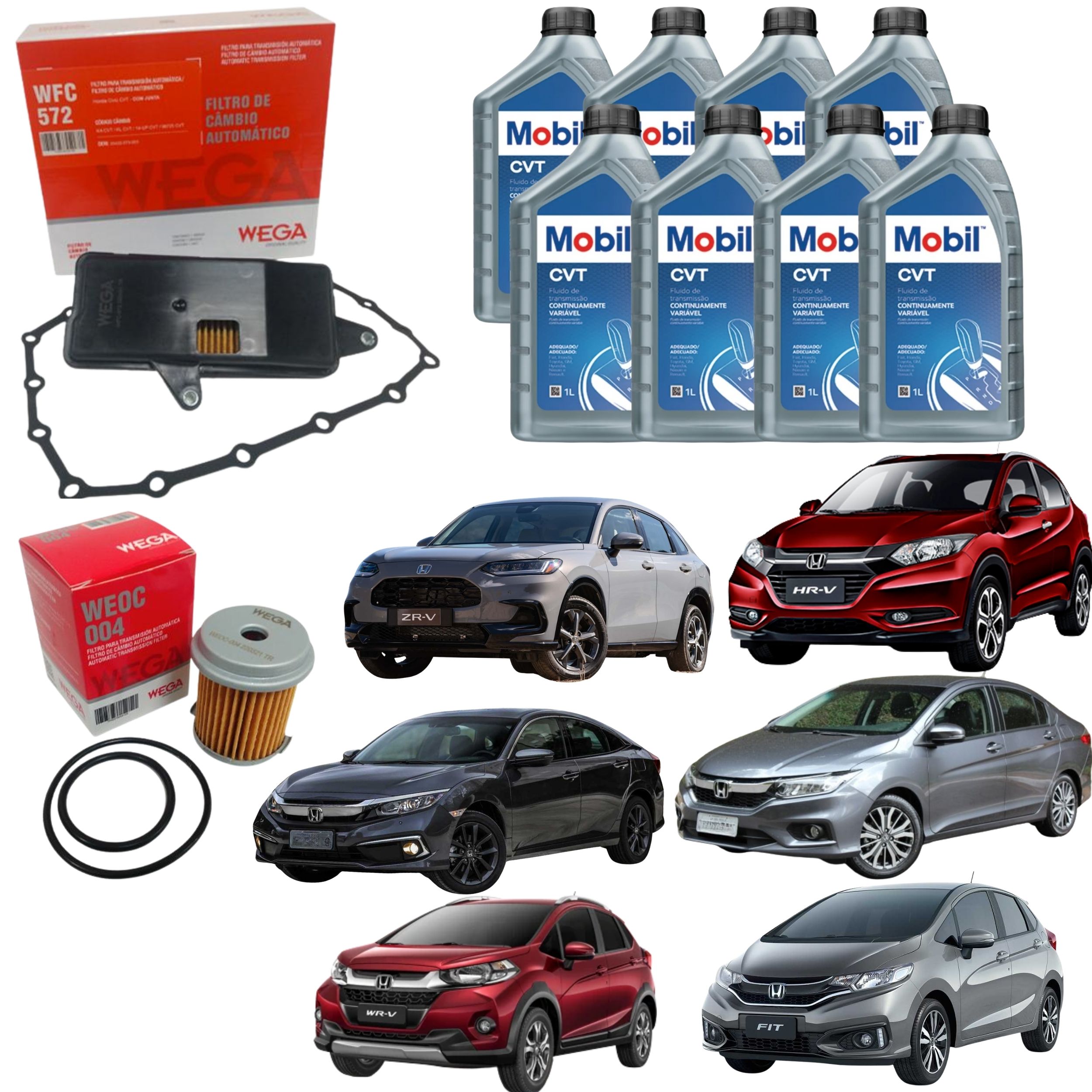 Kit 8L Óleo CVT + Filtros De Câmbio Automático Honda Fit Civic Hrv CVT Hcf-2 - Mobil / Wega - WEOC-004 / WFC-572