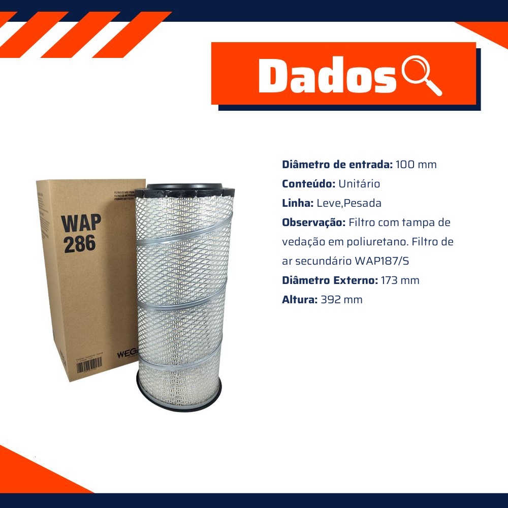 Filtro de Ar do Motor - Wega - WAP-286