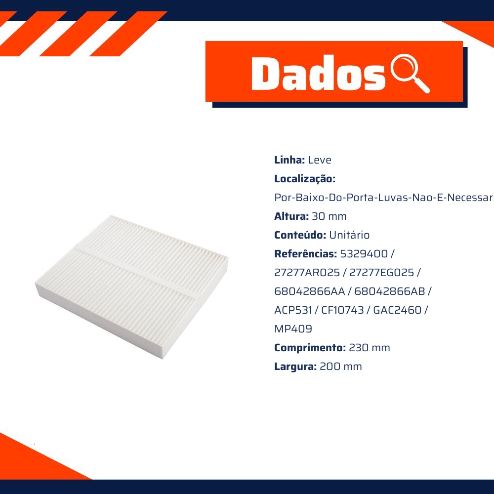 Filtro de Ar da Cabine para Chrysler Town & Country e Nissan GT-R - Wega - AKX-2103