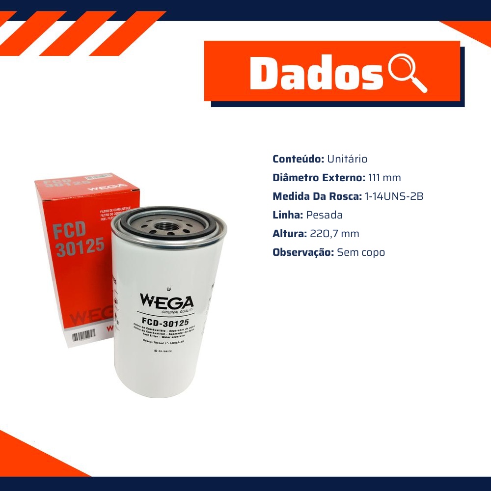 Filtro de Combustível - Wega - FCD-30125