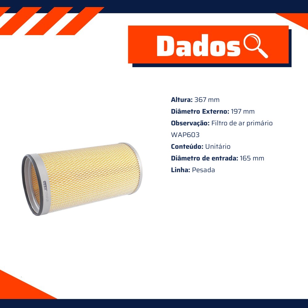 Filtro de Ar do Motor - Wega - WAP-603/S