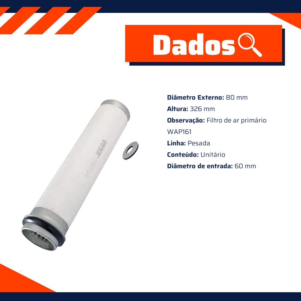 Filtro de Ar do Motor - Wega - WAP-185/S