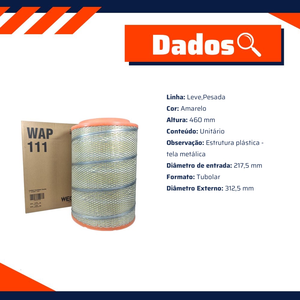 Filtro de Ar do Motor - Wega - WAP-111