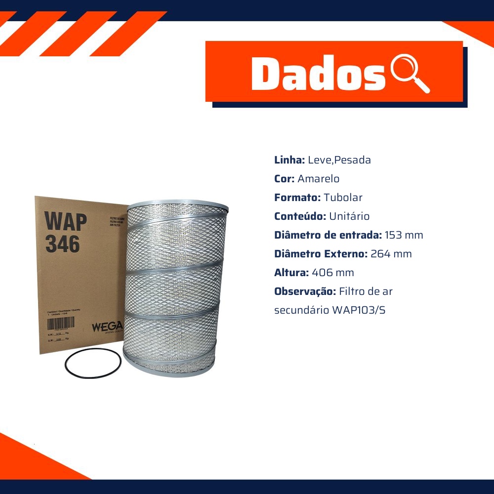 Filtro de Ar do Motor - Wega - WAP-346