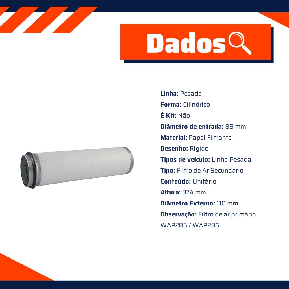 Filtro de Ar do Motor - Wega - WAP-187/S