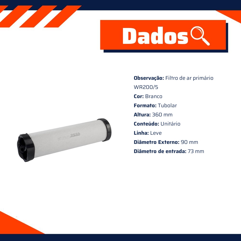 Filtro de Ar do Motor - Wega - WAP-200/6S