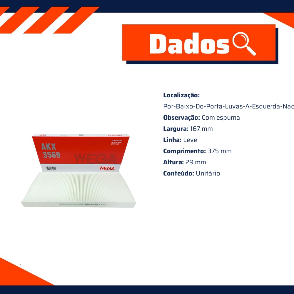 FIltro de Ar Condicionado Cabine - Wega - AKX-3569