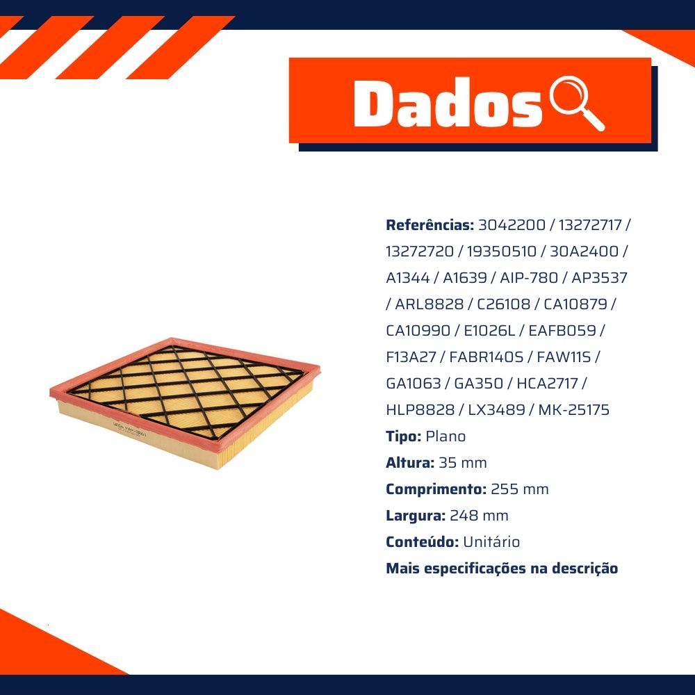 Filtro de Ar para Chevrolet Cruze e Cruze Sport6 - Wega - FAP-3261